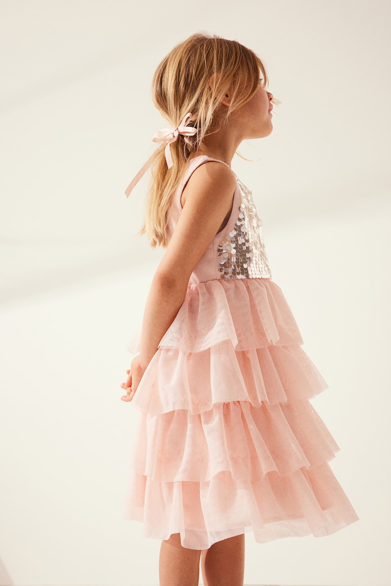 Sequined Tulle Dress - Light Pink - Kids 