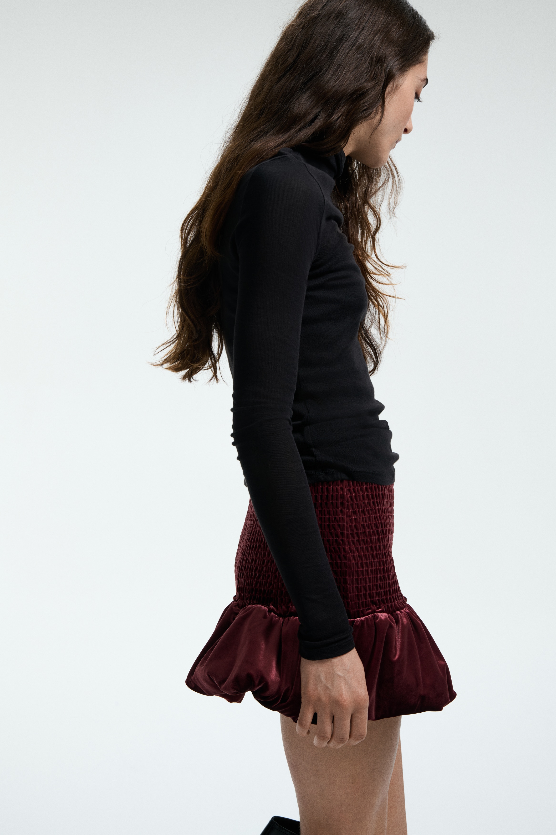 Smocked velour skirt