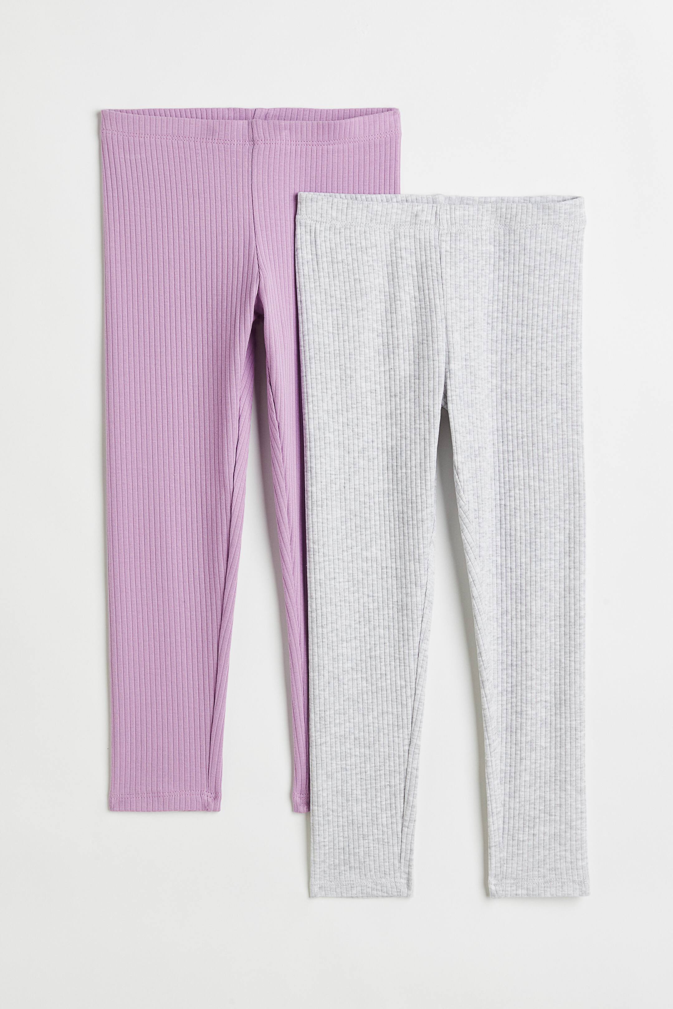 Xem ảnh lớn hơn: Bộ 2 quần legging gân nổi - Màu tím nhạt/Xám nhạt - Kids | H&M VN 1