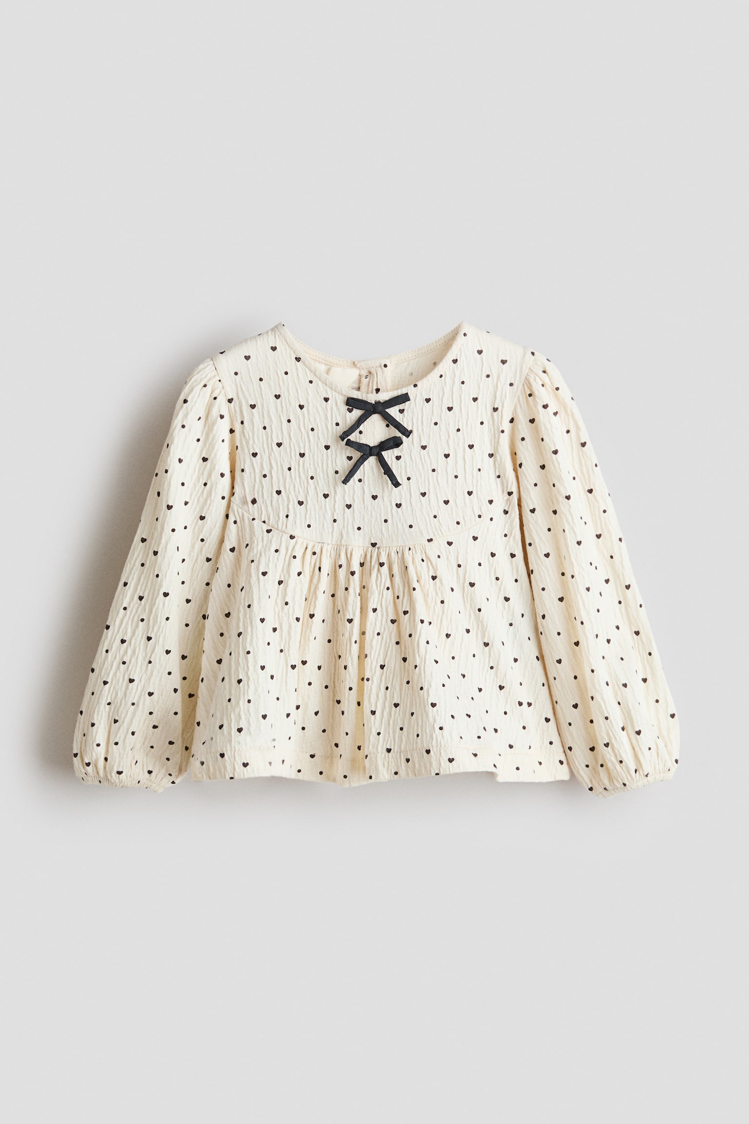 Bow-detail crinkled blouse - Cream/Hearts/Light beige/Leopard print