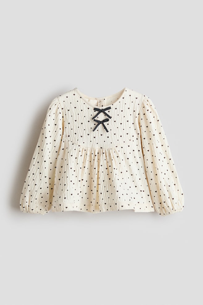 Bow-Detail Crinkled Blouse - Cream/hearts/Light beige/leopard print - 1