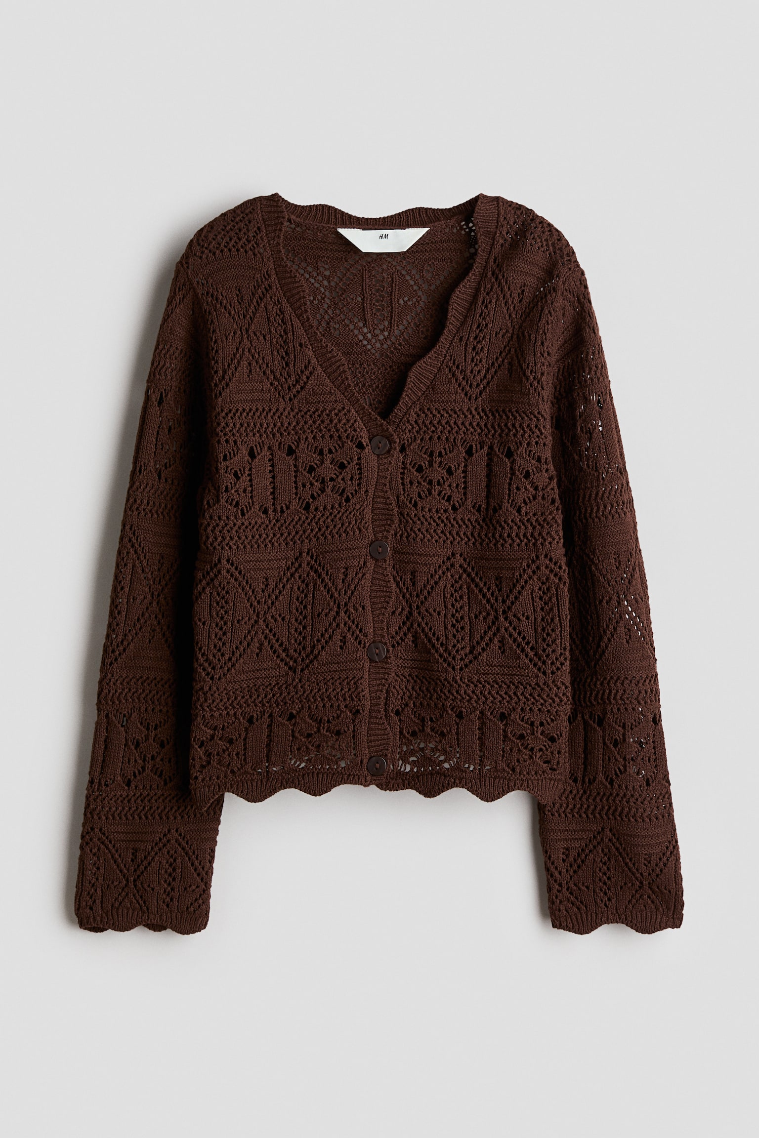 Crochet-look cardigan - Dark brown/White/Light blue