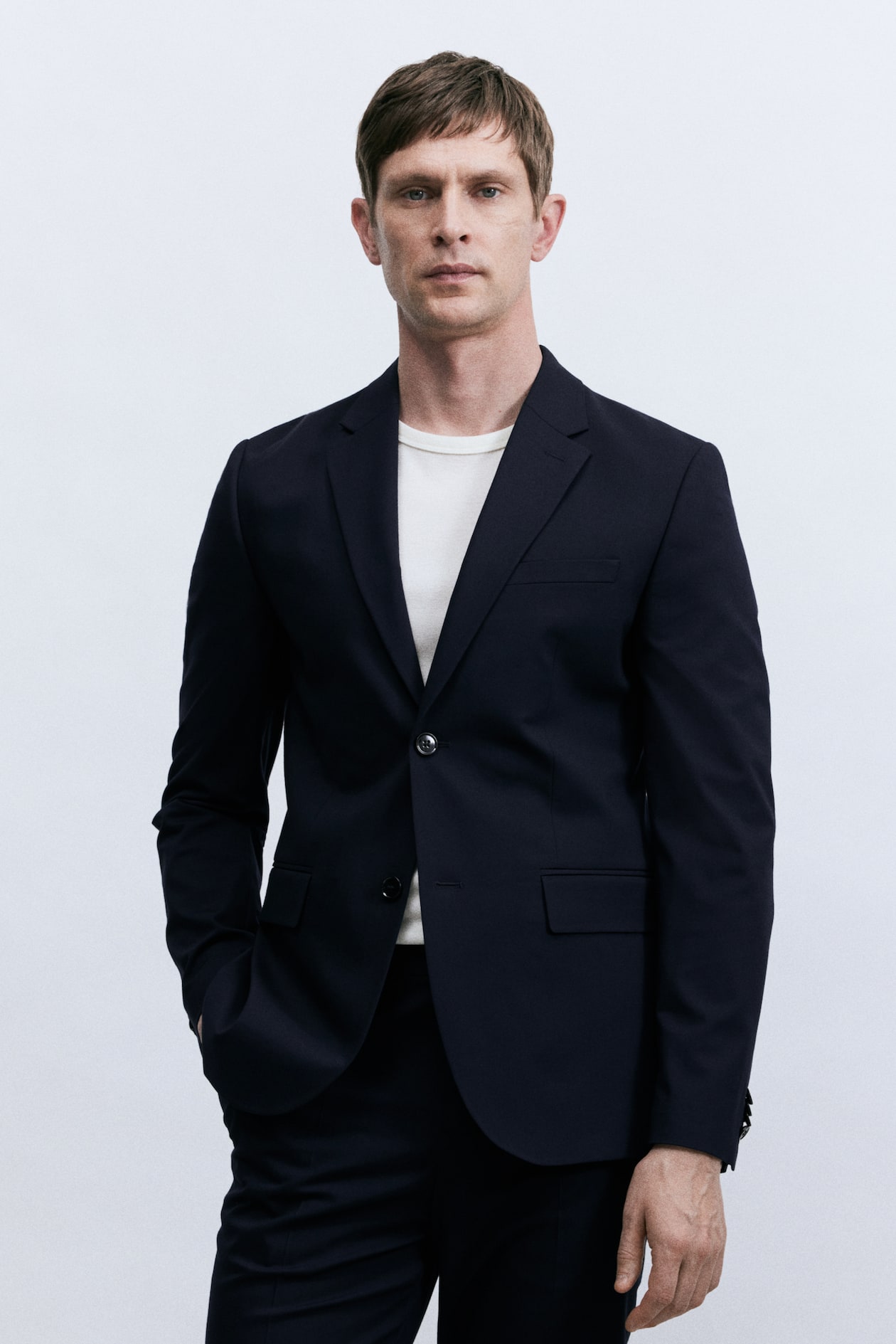 スリムフィット シングルブレストジャケット - ネイビーブルー - Men  