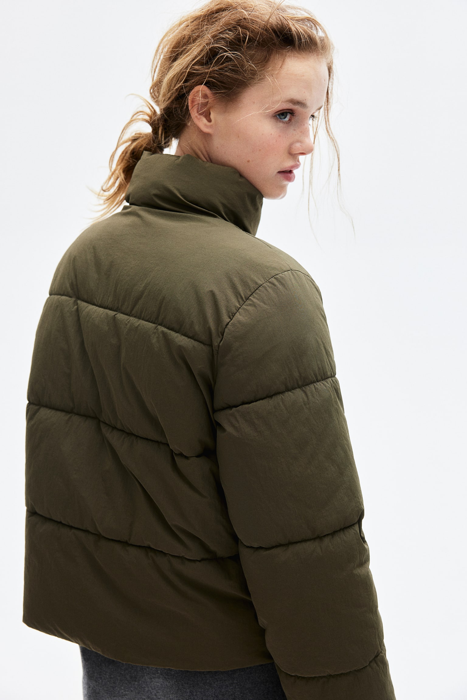 Nylon puffer jacket - Dark khaki green/Black - 4