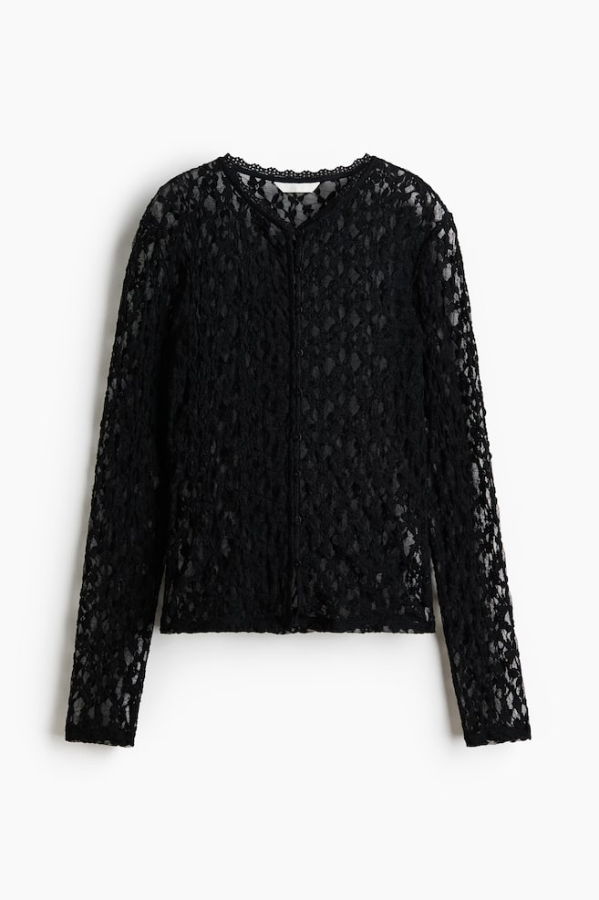 Lace-Look Cardigan - Black - 1