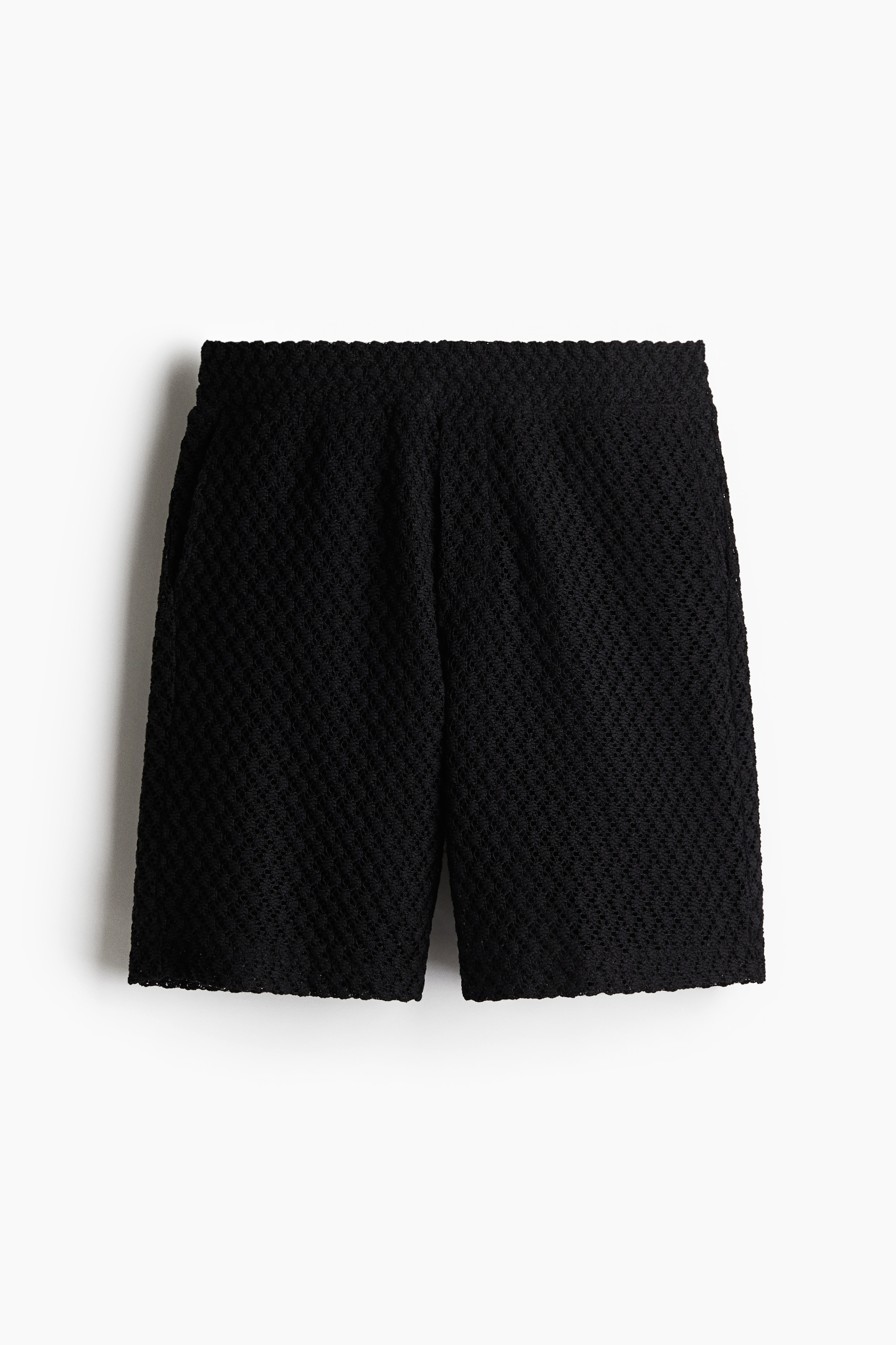 Relaxed-Fit Crochet-Look Shorts - Black/White