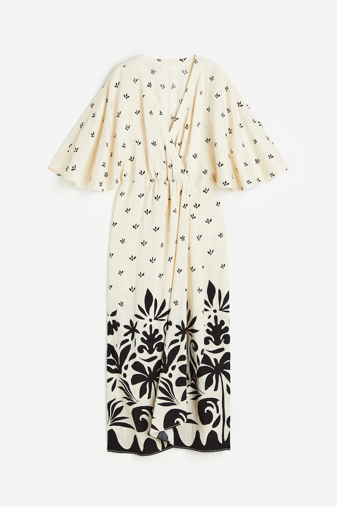 Vestido con mangas mariposa - Crema/Estampado - 1