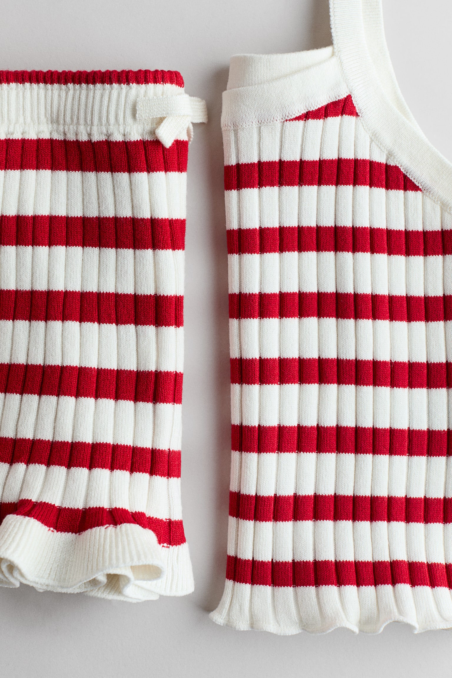 2-piece rib-knit set - White/Red striped - 2