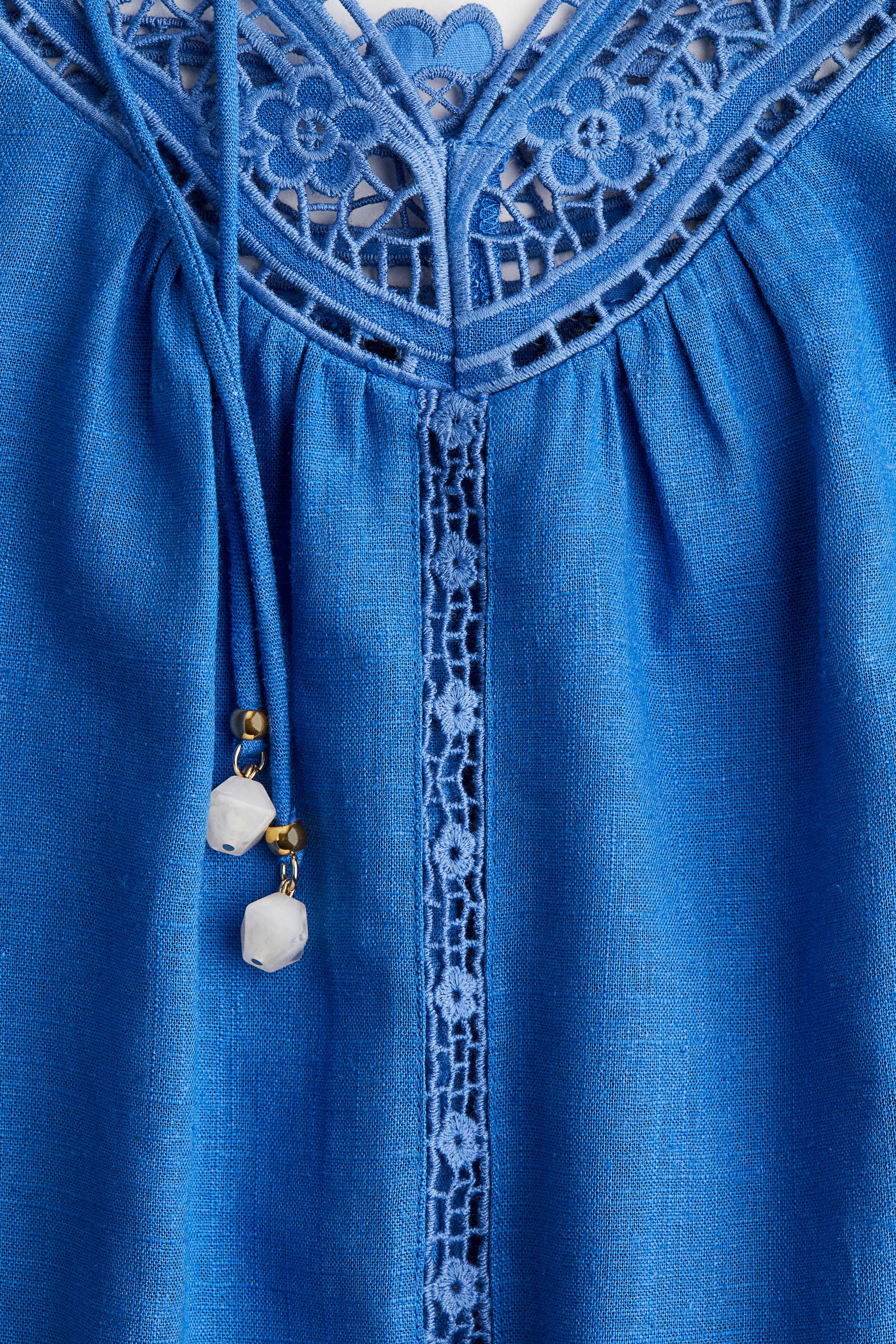 Women's Blue Eyelet-Embroidered Dress with Tie Shoulder Straps | H&M US