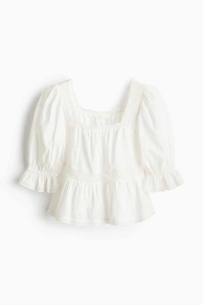 Blouse péplum avec dentelle - Blanc/Noir - 1