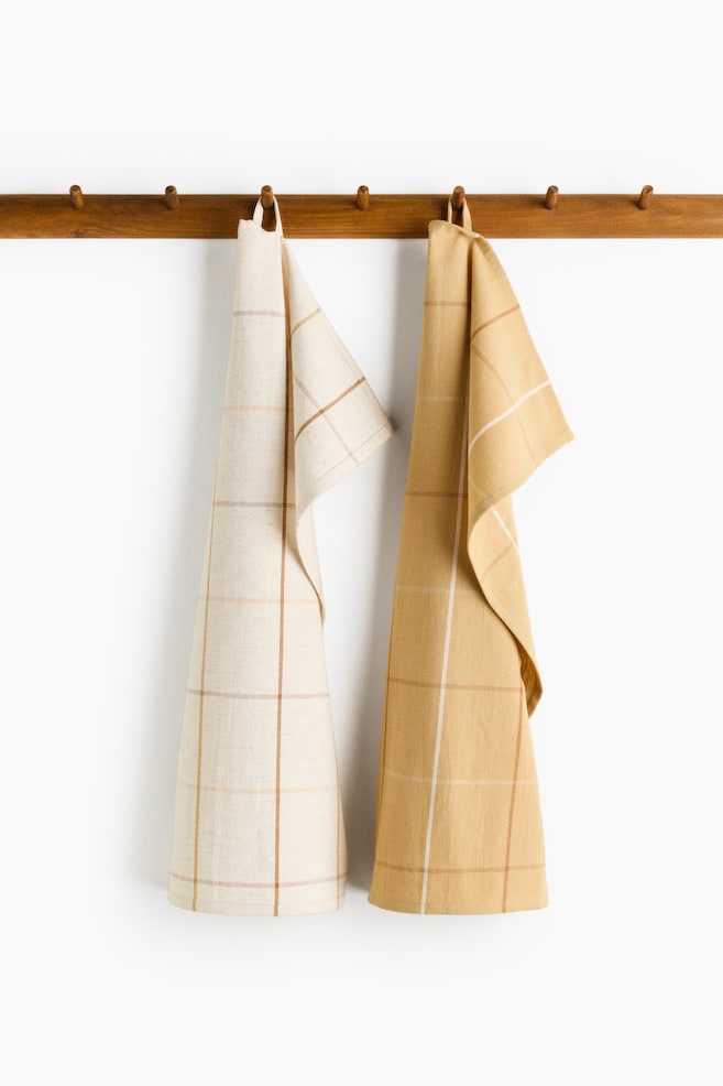 2'li Keten Karışımlı Kurulama Bezi - Tozlu sarı/Kareli/Tozlu sarı/Çizgili/Toprak rengi/Kareli/Toprak rengi/Çizgili/Tozlu mavi/Kareli/Tozlu mavi/Çizgili - 1