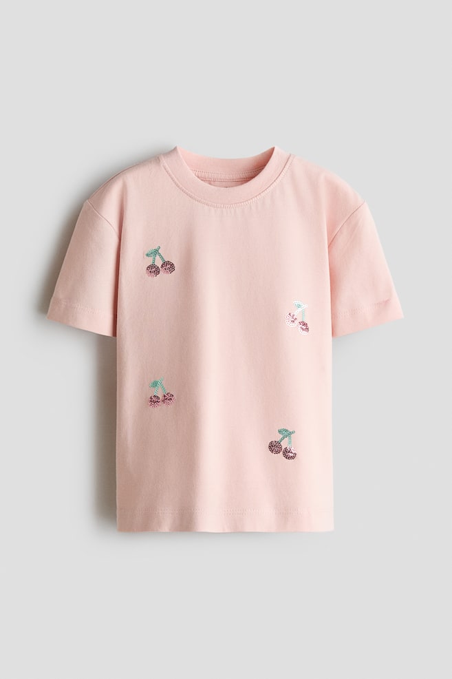 Appliquéd Cotton T-Shirt - Light pink/cherries/Dusty purple/bows/Light purple/bows - 1