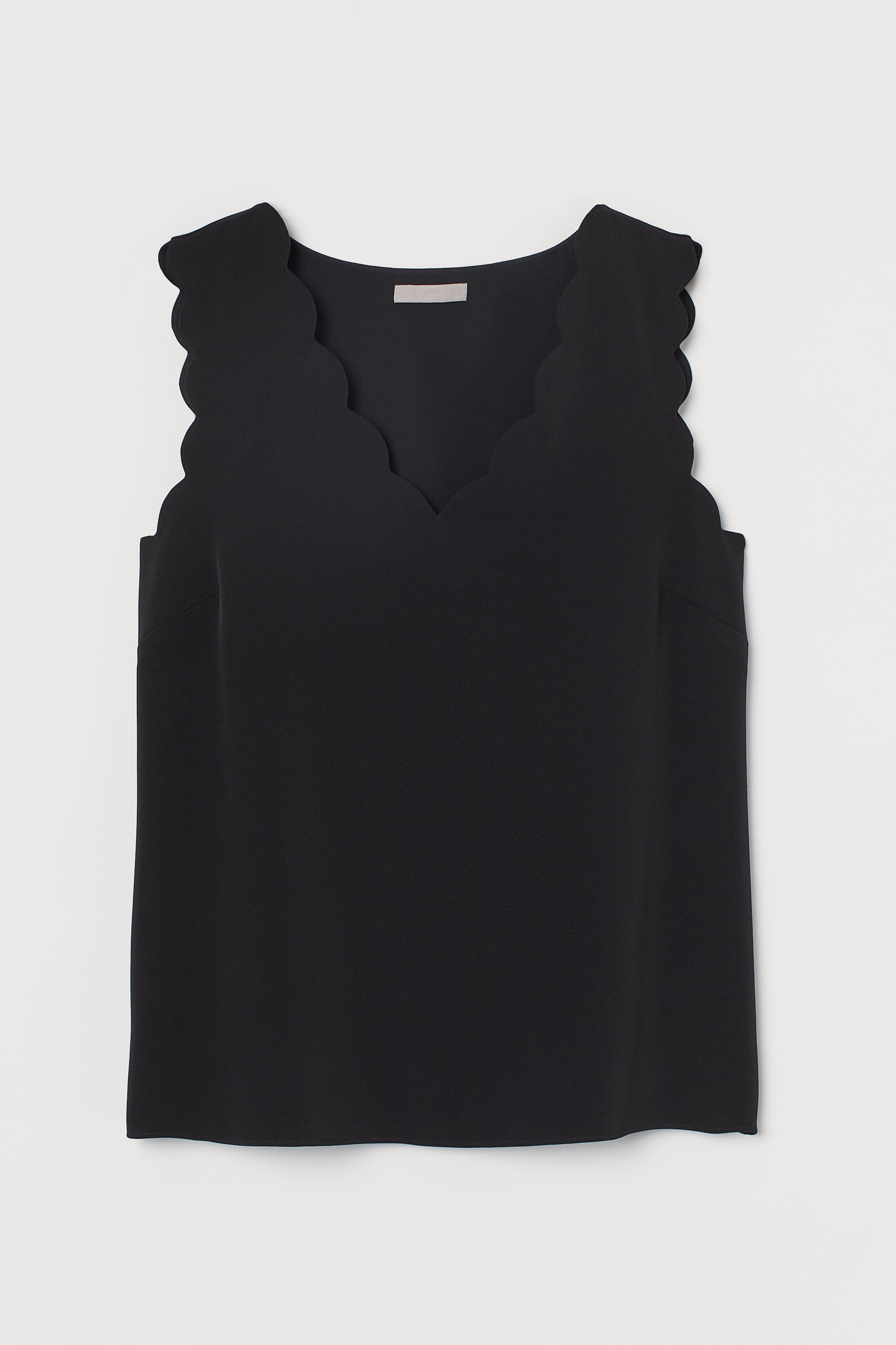 Scallop-edged top - V-neck - Sleeveless - Black - Ladies | H&M GB 
