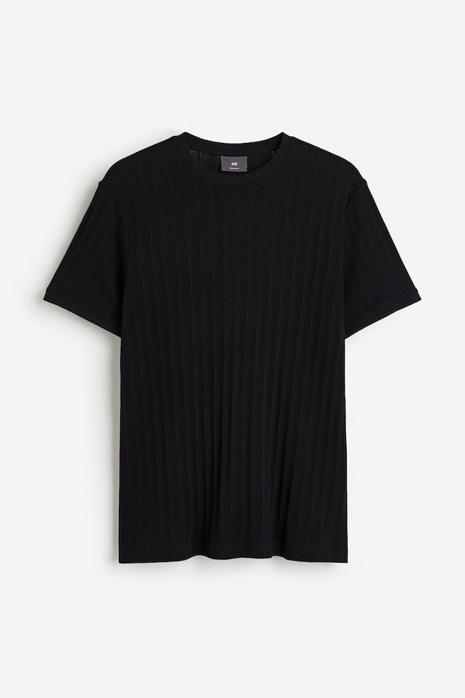 Pointellestickad T-shirt Regular Fit - Svart/Crèmevit - 2