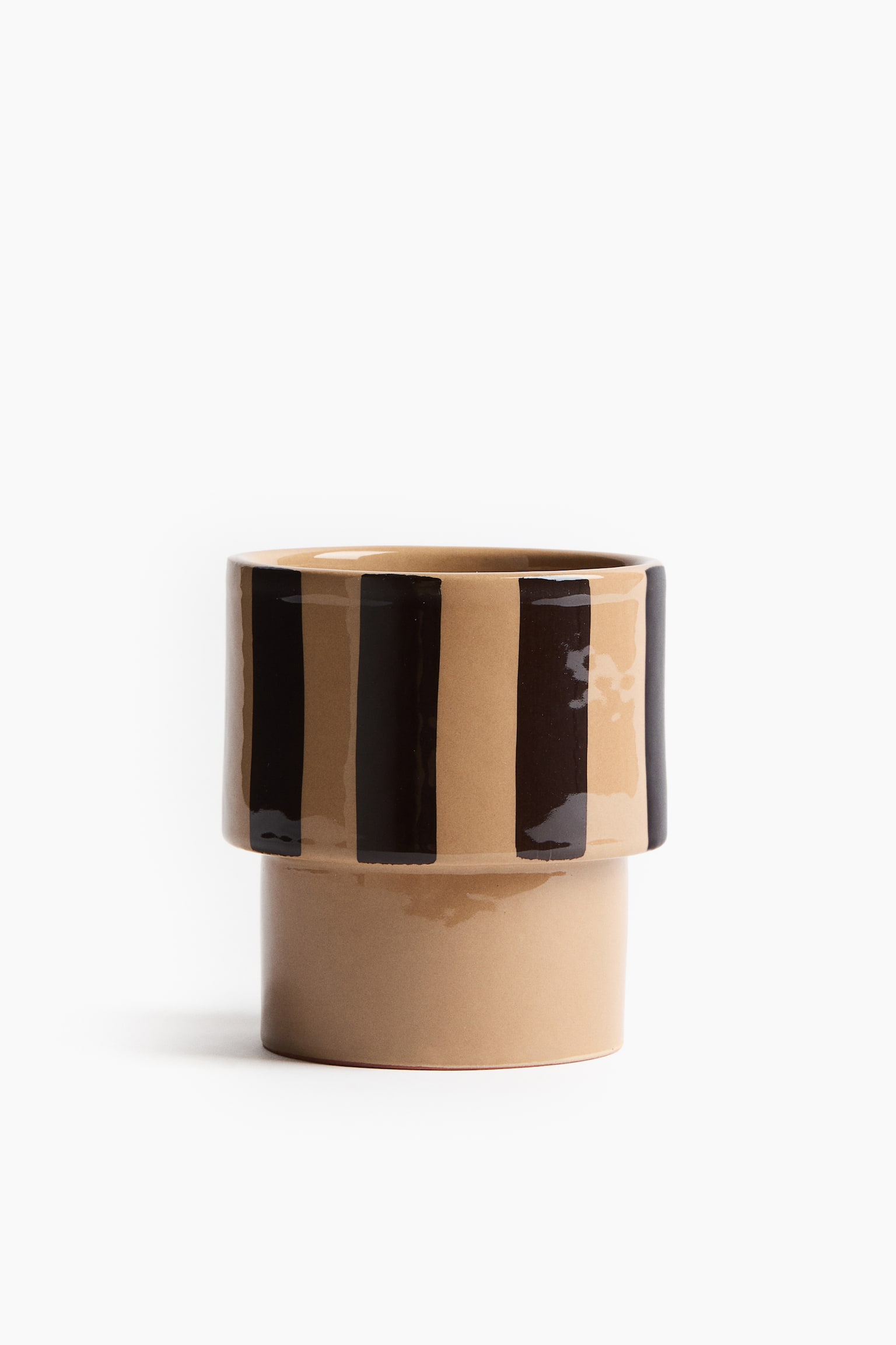 Extra-small terracotta plant pot - Dark beige/Striped/Green/White