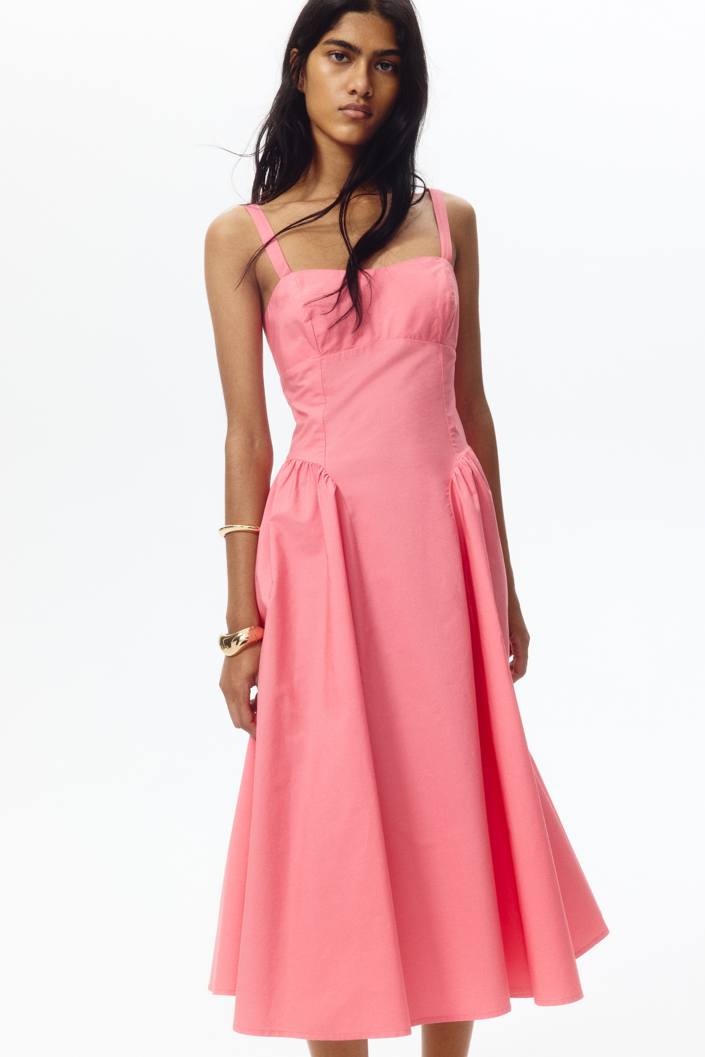 Flared-skirt poplin dress - Pink