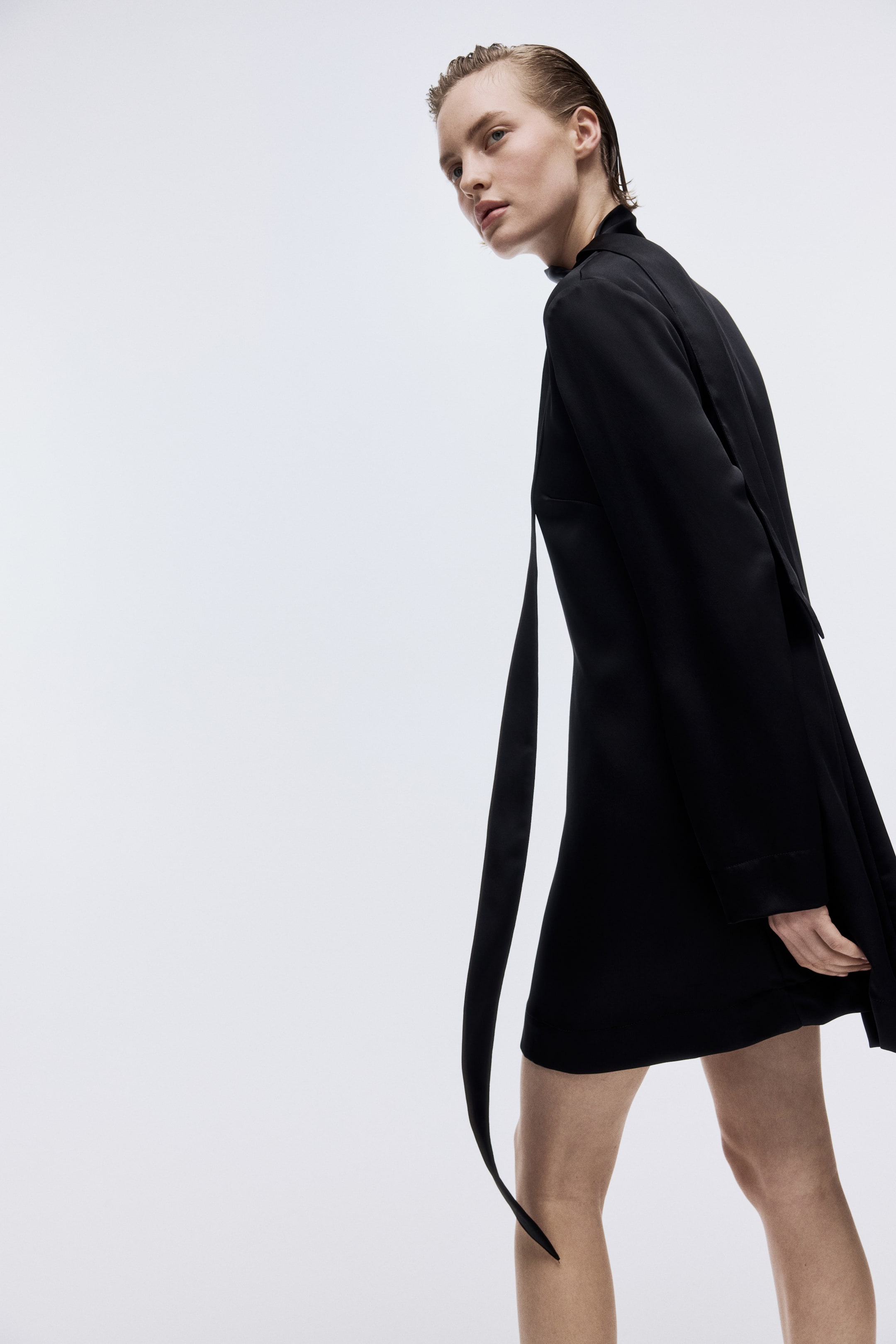 View larger image: Scarf-detail satin dress - Black - Ladies | H&M IN 4