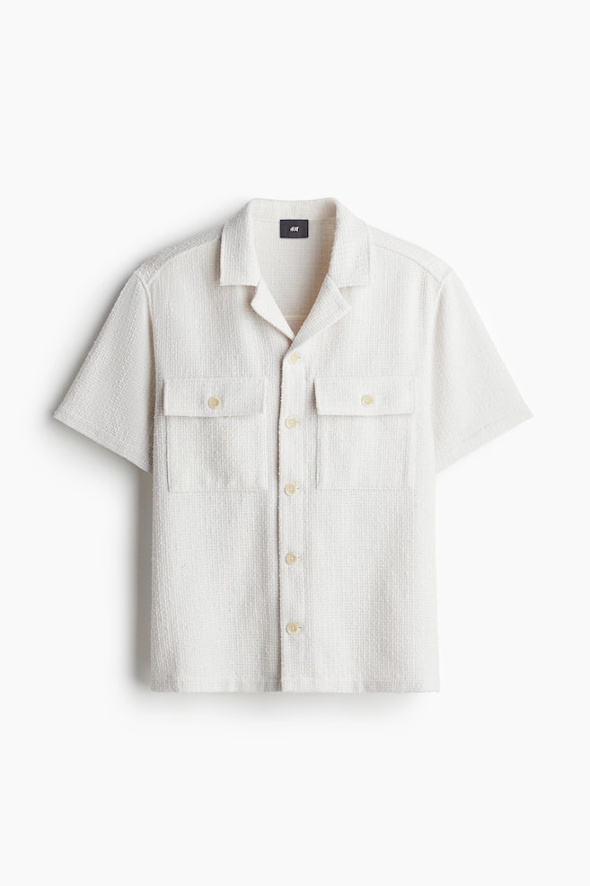 Regular Fit Bouclé resort shirt - White - 1