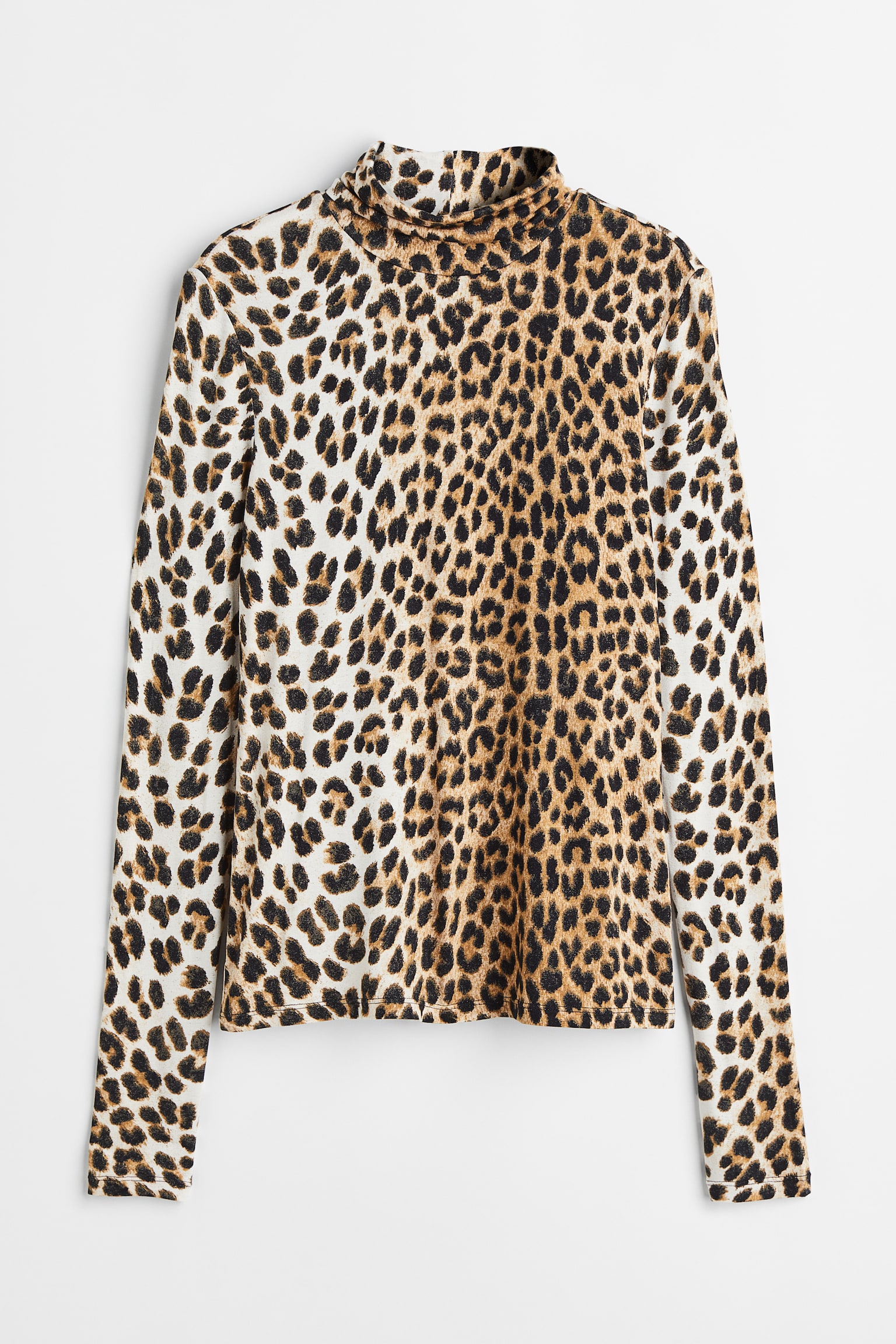 Polo-neck top - Beige/Leopard print