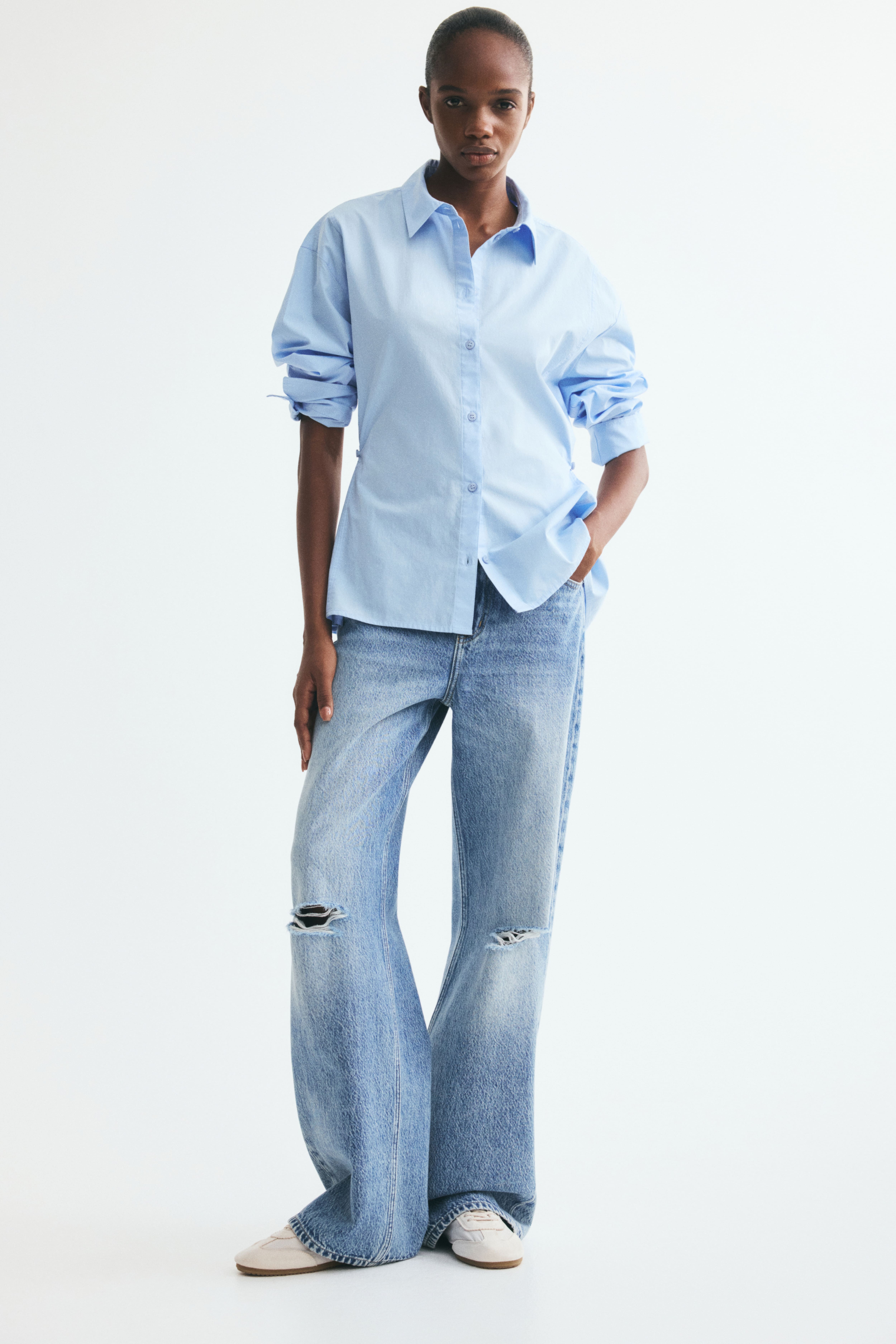 Tapered-Waist Poplin Shirt