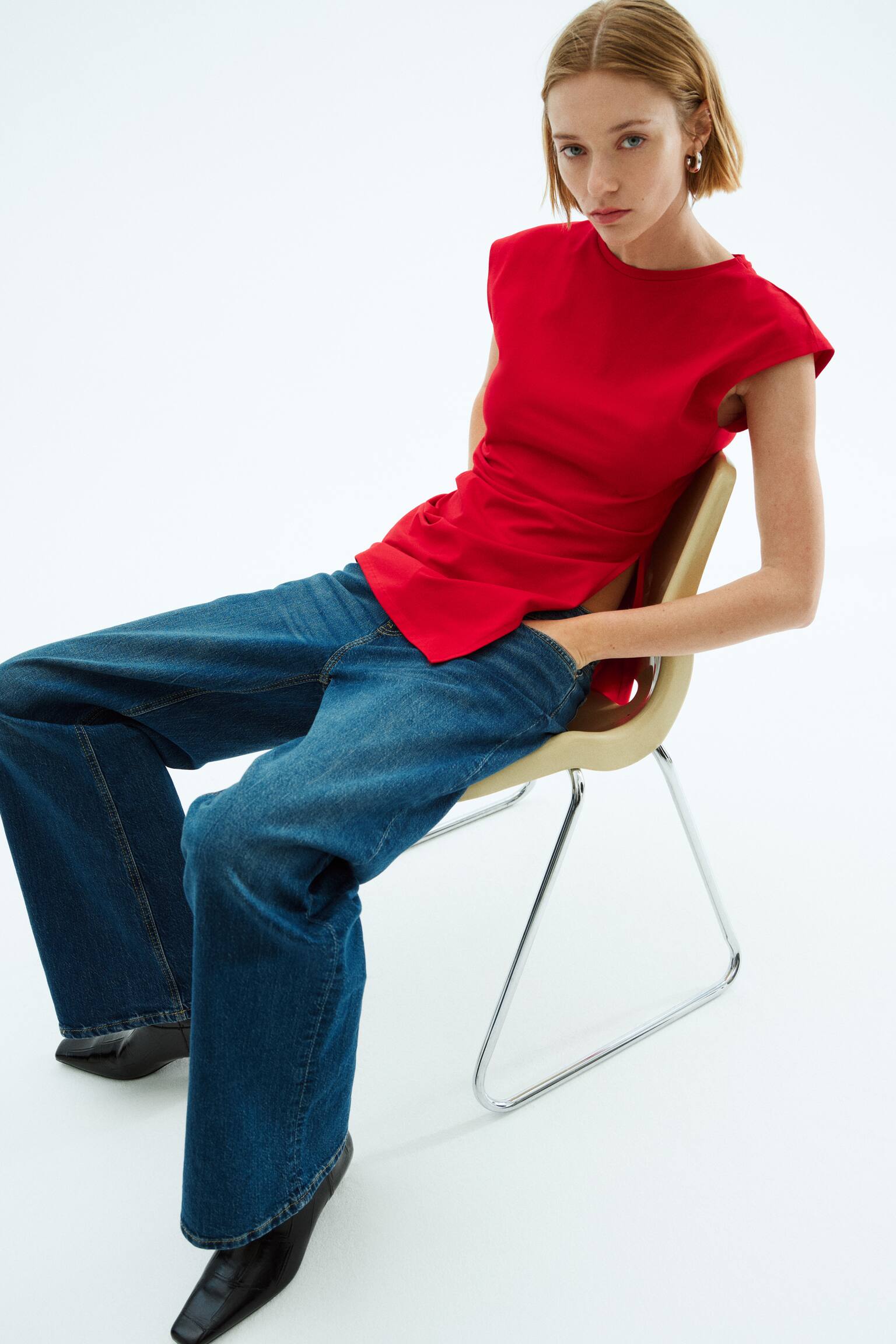 Pamuklu Asimetrik Üst - Kırmızı/Beyaz/Siyah - 3