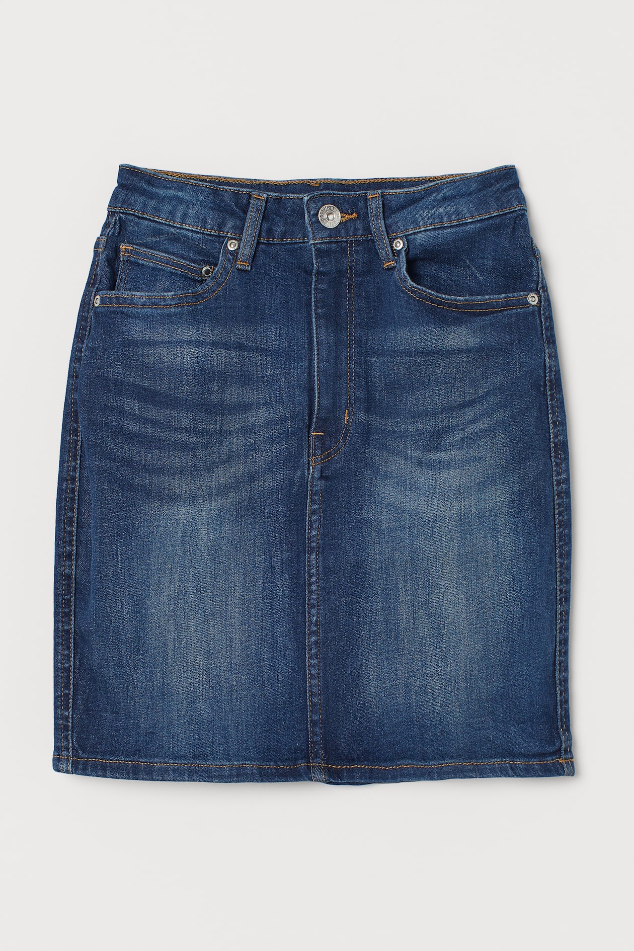 Denim skirt - Regular waist - Short - Dark denim blue - Ladies | H&M GB