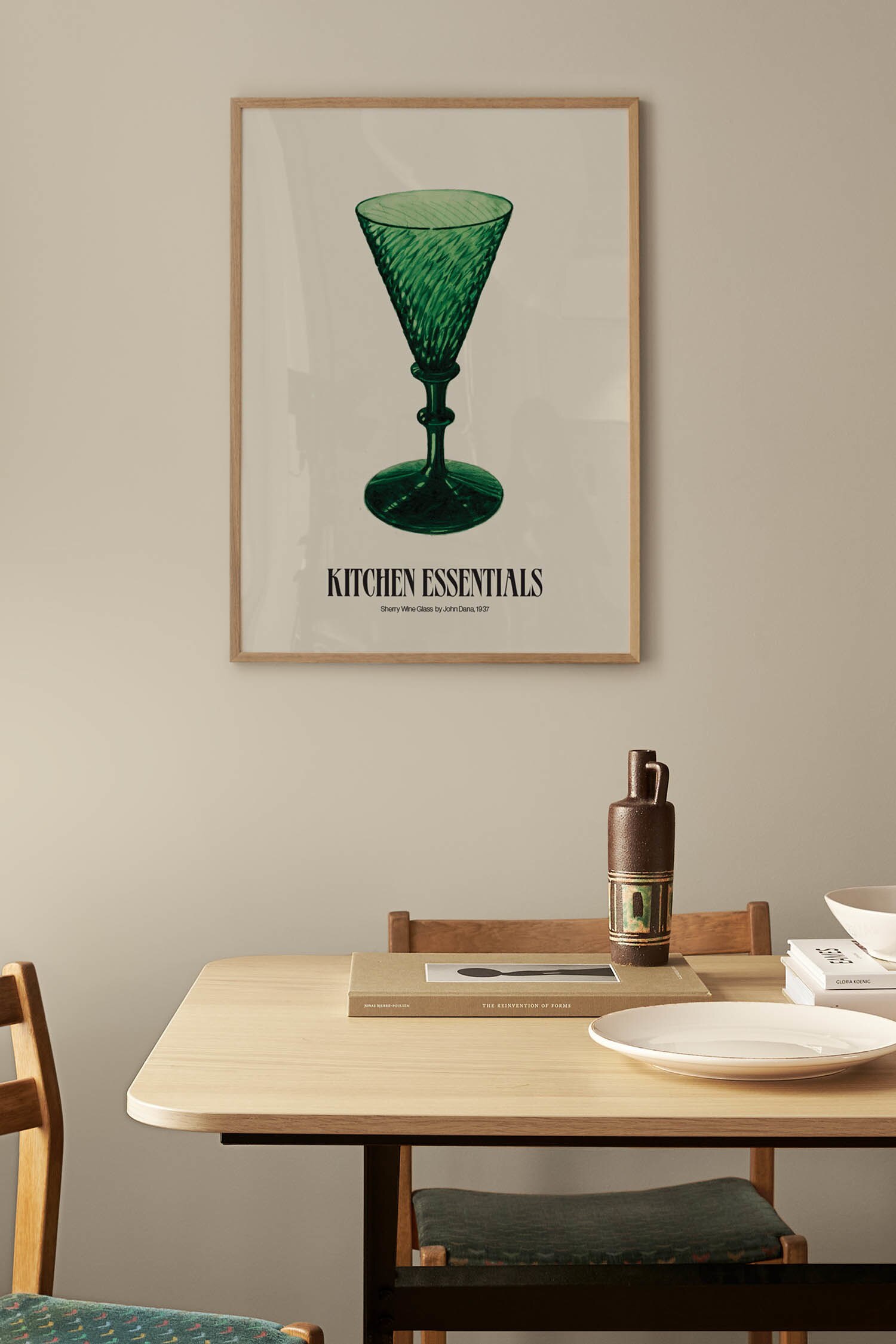Sherry Wine Glass Poster-Grön/beige