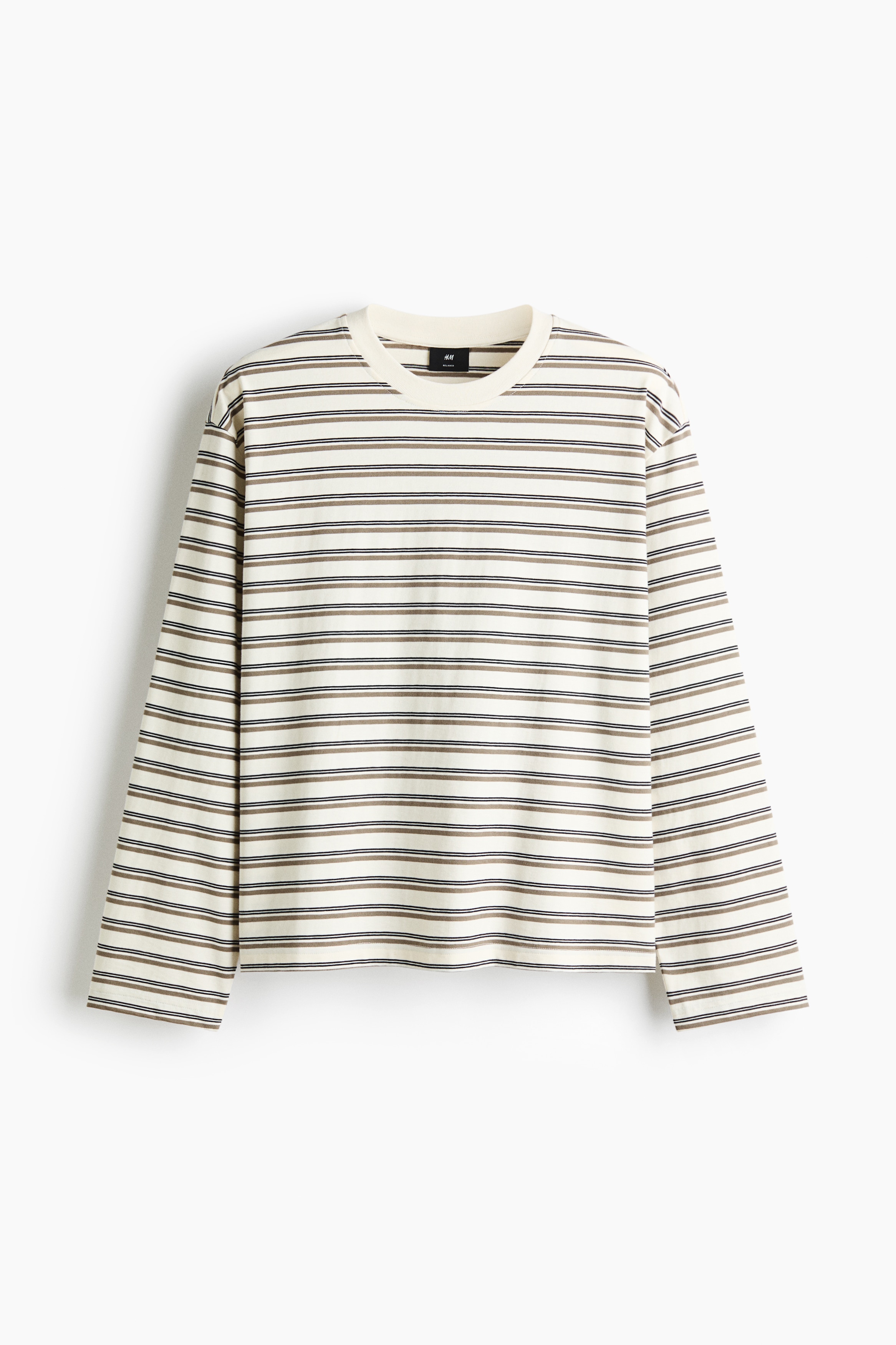 T-shirt boxy Relaxed Fit en coton - Crème/rayé/Marron foncé/rayé