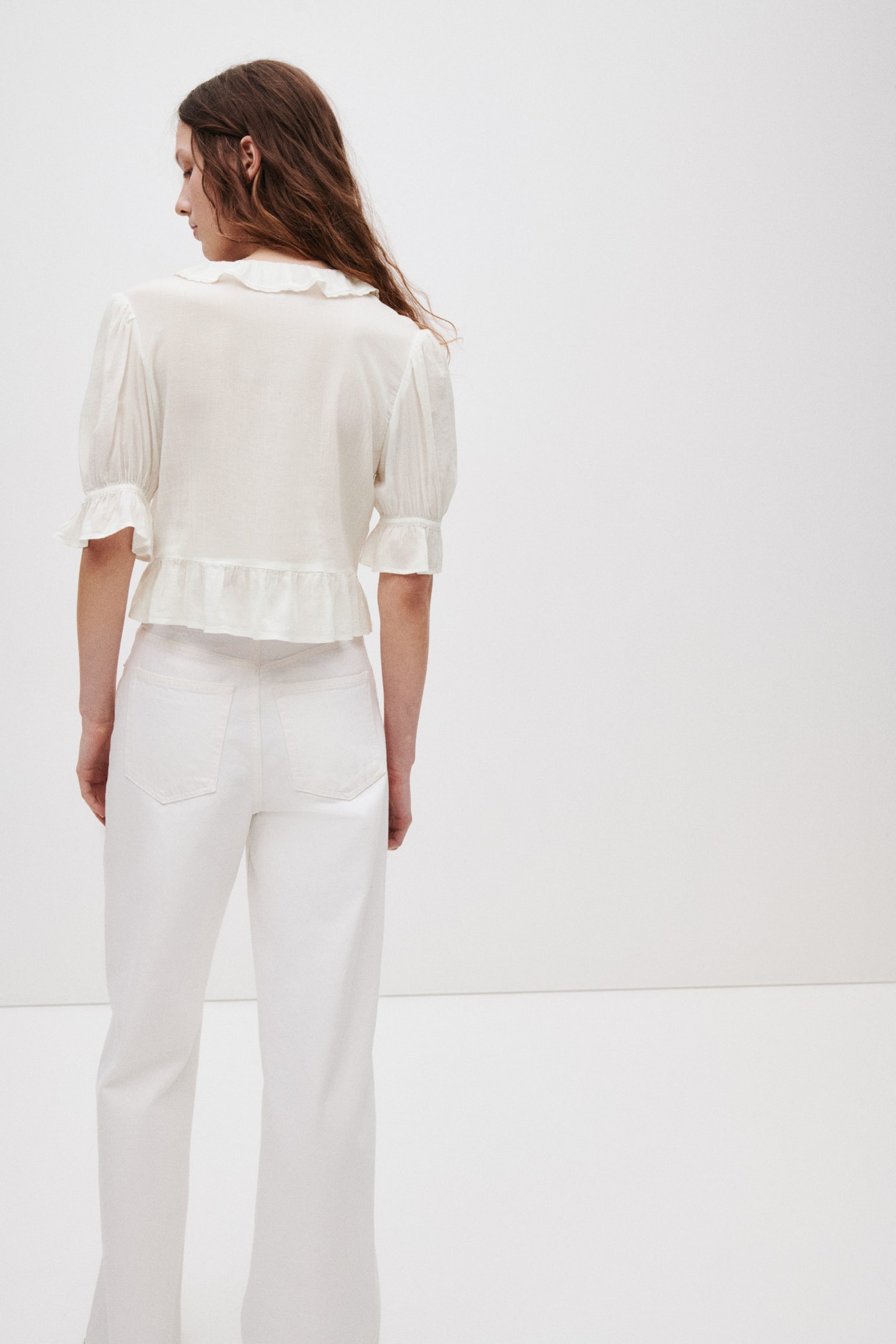 Frill-trimmed blouse - White/Light grey - 5