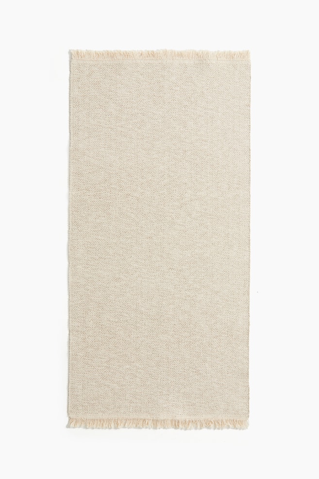 Petit tapis frangé en coton - Beige clair - 1