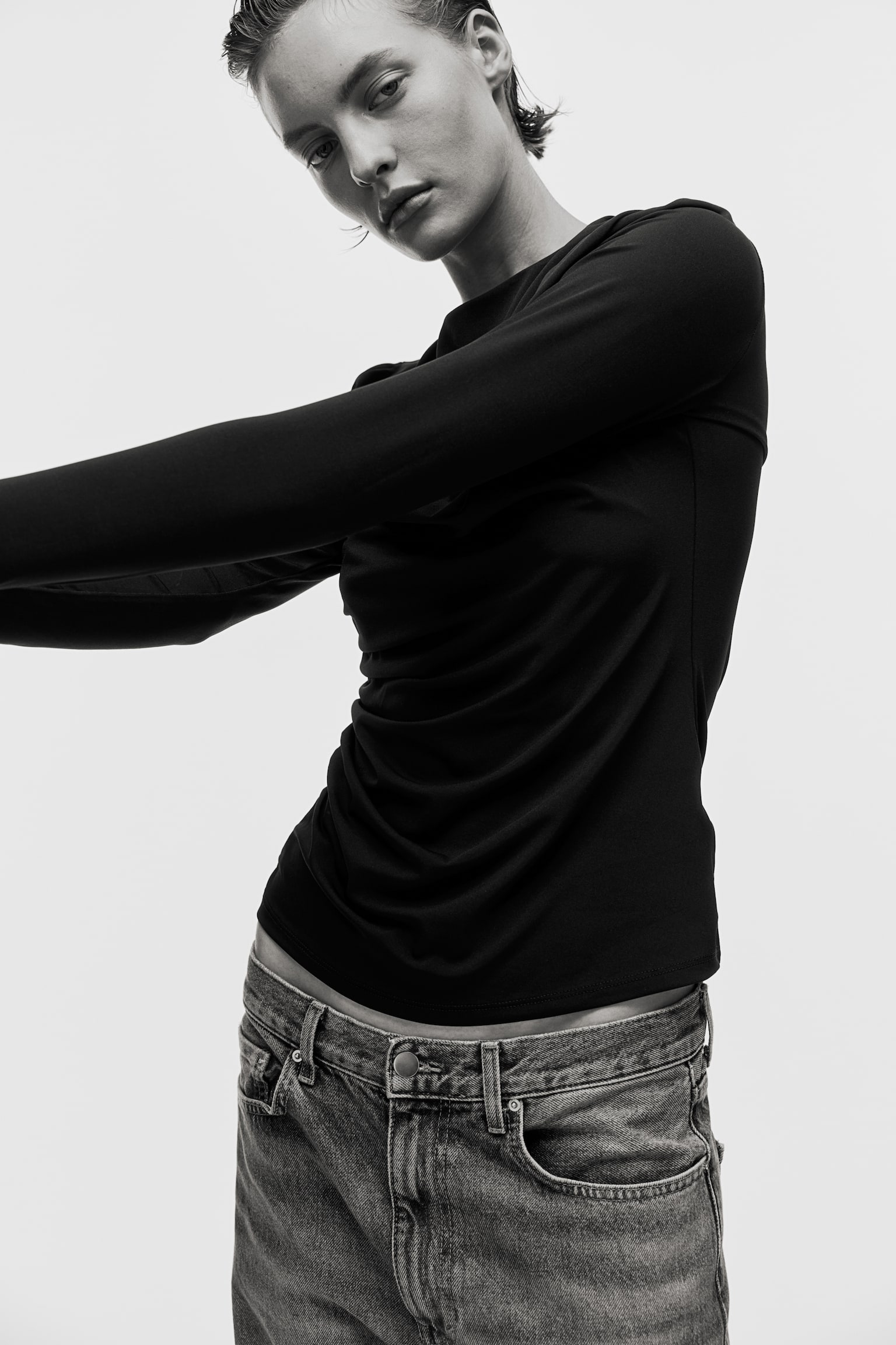 Draped jersey top - Black/Brown - 1