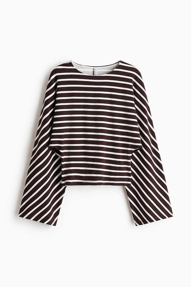 Maglia in jersey con maniche a pipistrello - Marrone scuro/righe - 1