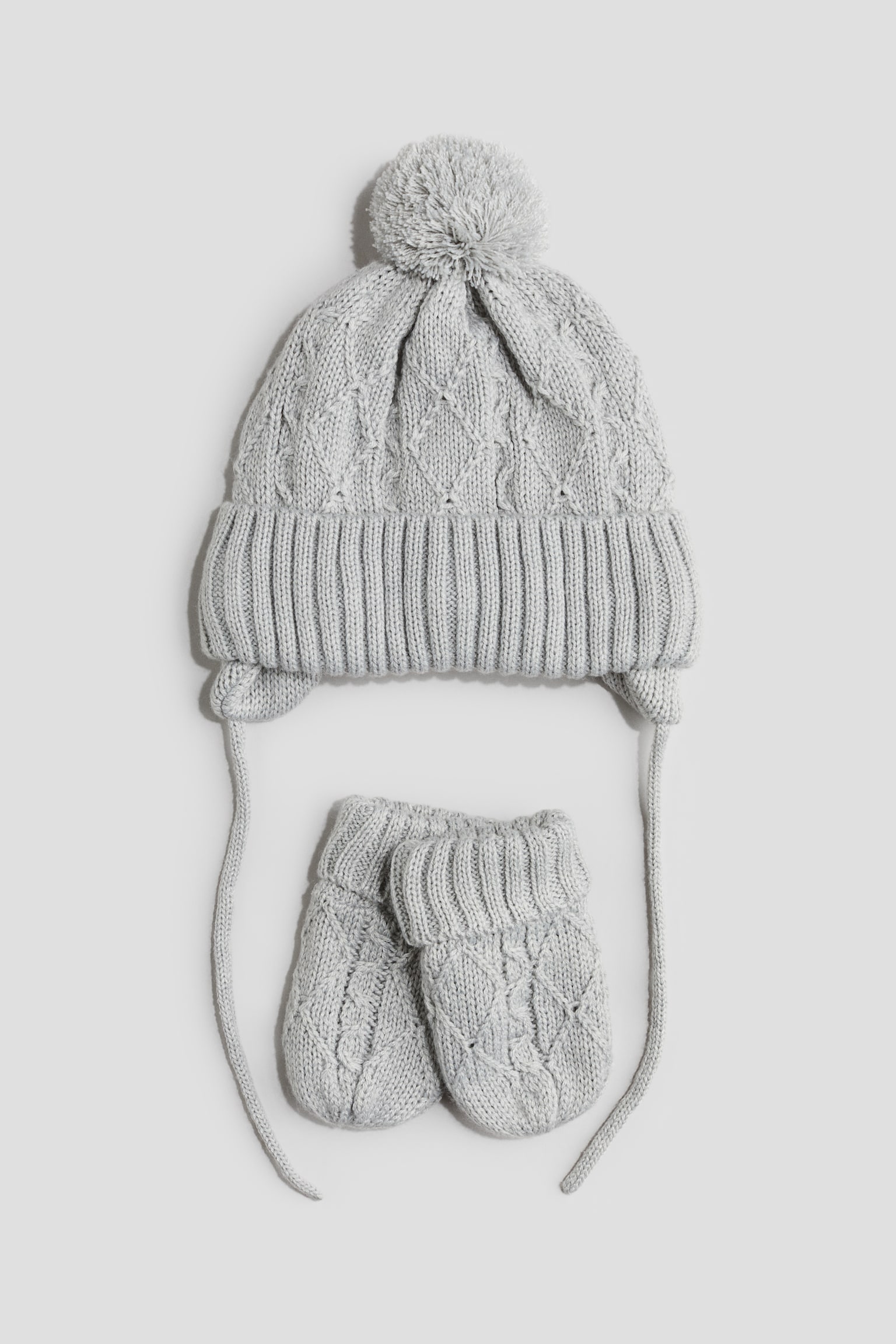 2-piece beanie and mittens set - Light grey/White - 1