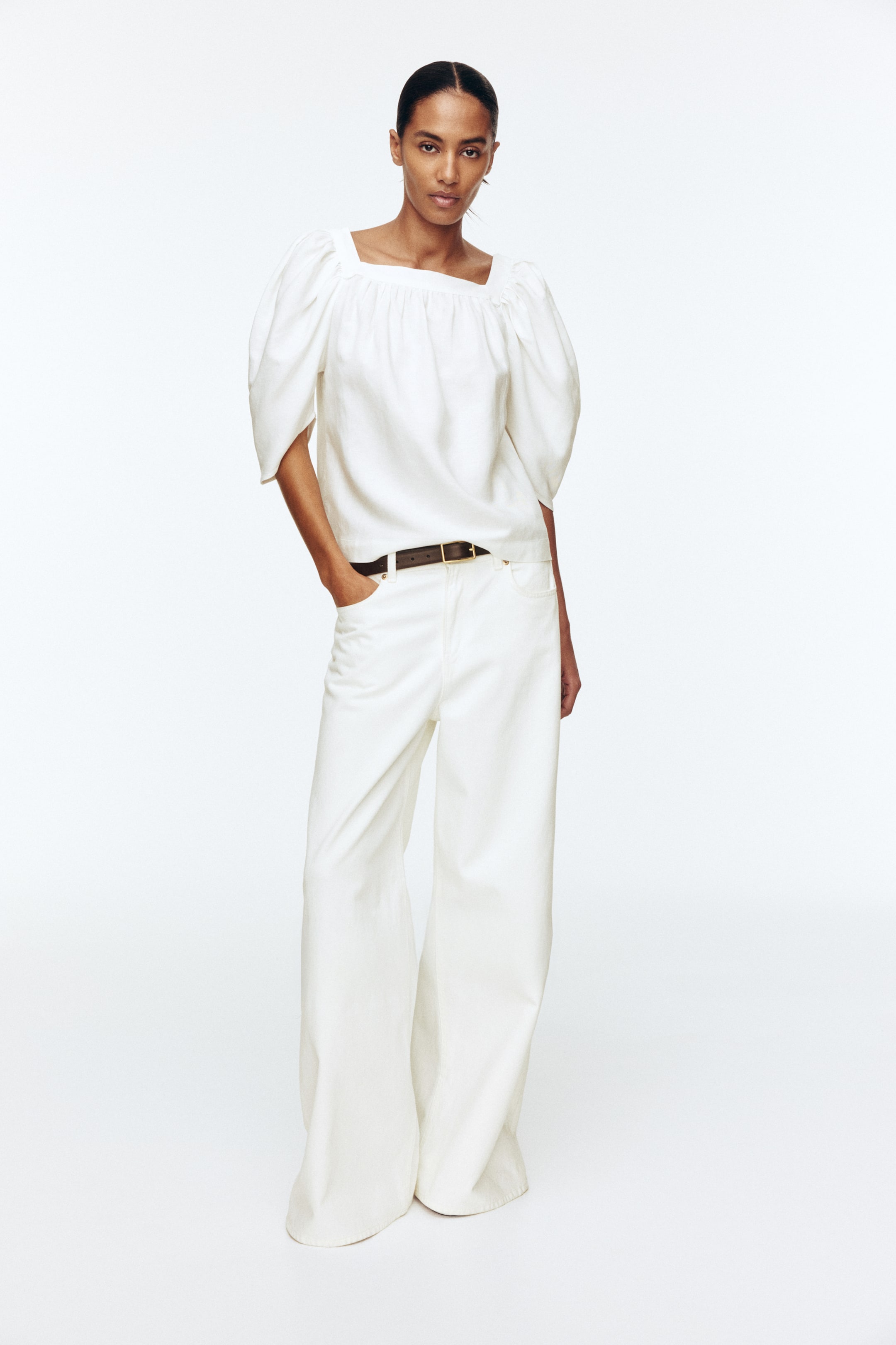 View larger image: Linen-blend blouse - White - Ladies | H&M HK 3
