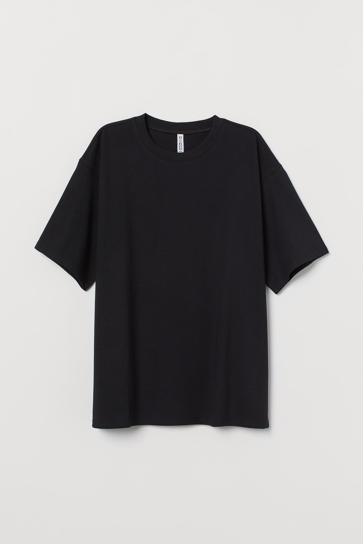 Wide-cut Cotton T-shirt - Round Neck - Short sleeve - Black - Ladies ...