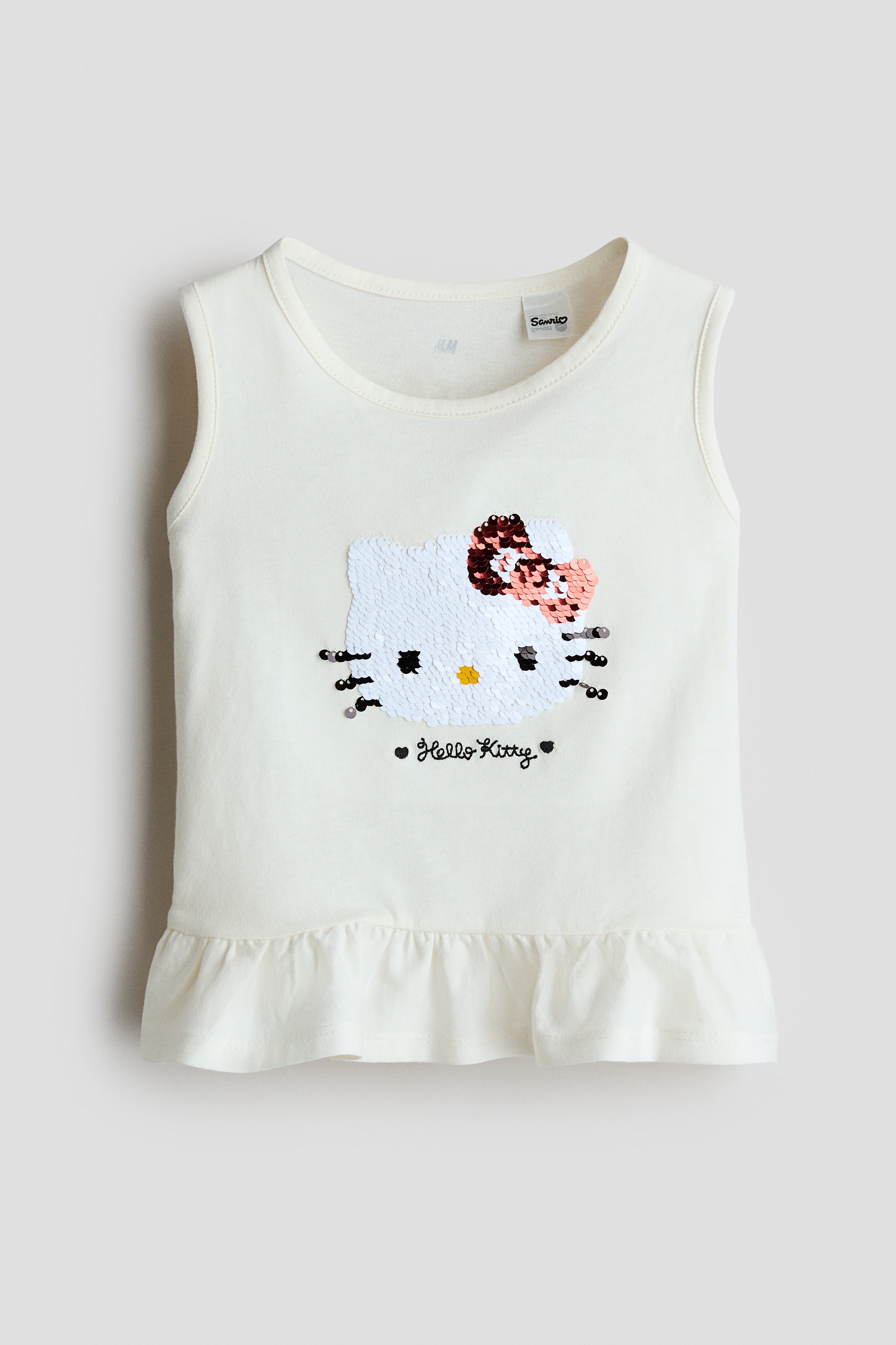 Reversible sequin-motif cotton top - Ivory/Hello Kitty/Light pink/Kuromi