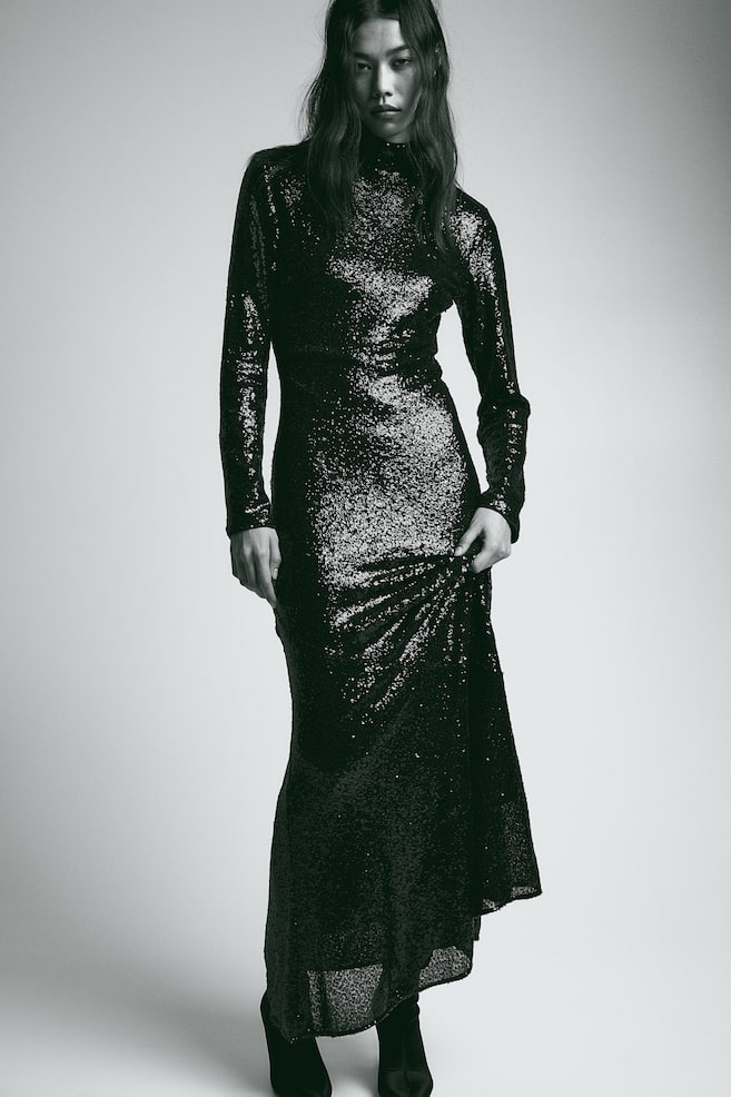 Sequined maxi dress - Black - 3
