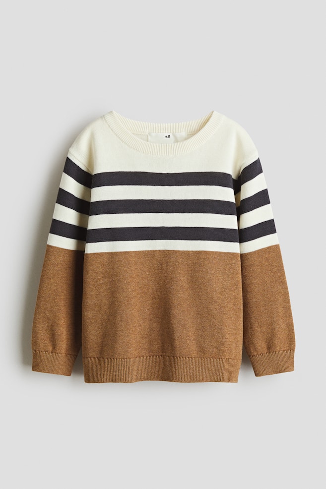 Pullover in cotone - Marrone chiaro/righe/Verde scuro/crema righe/Rosso - 1