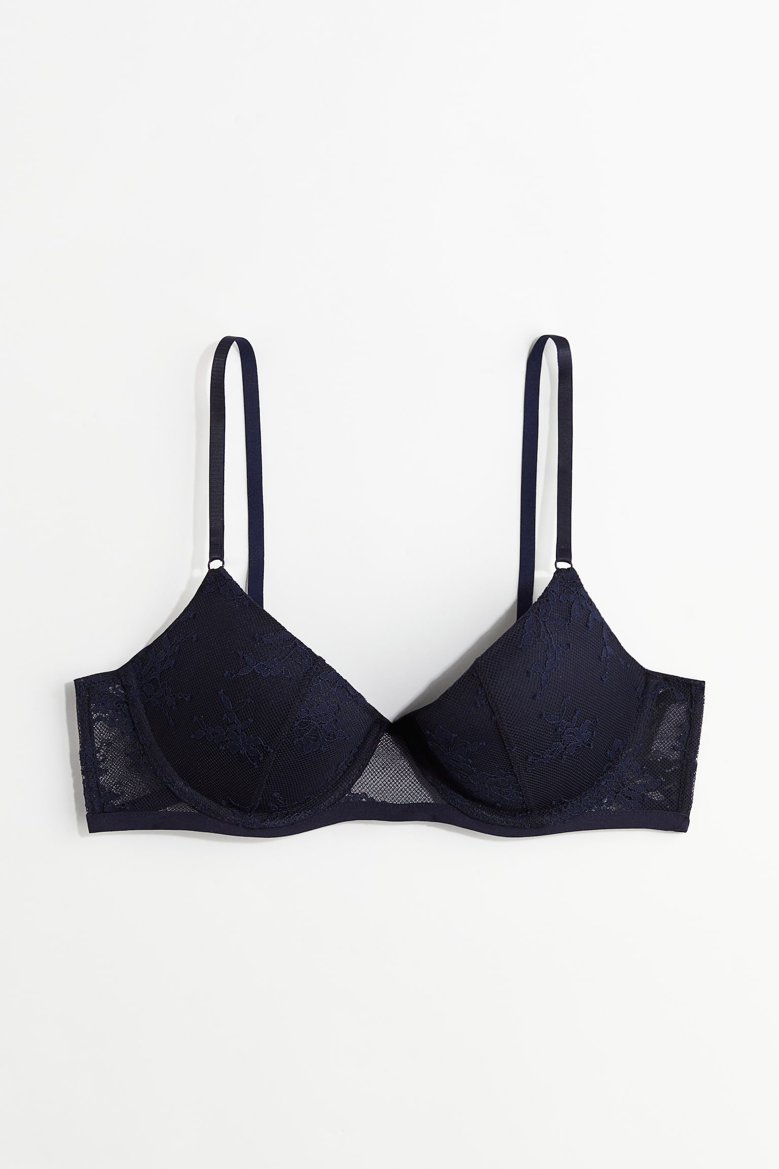 Lace demi push-up bra - Navy blue/White - 1