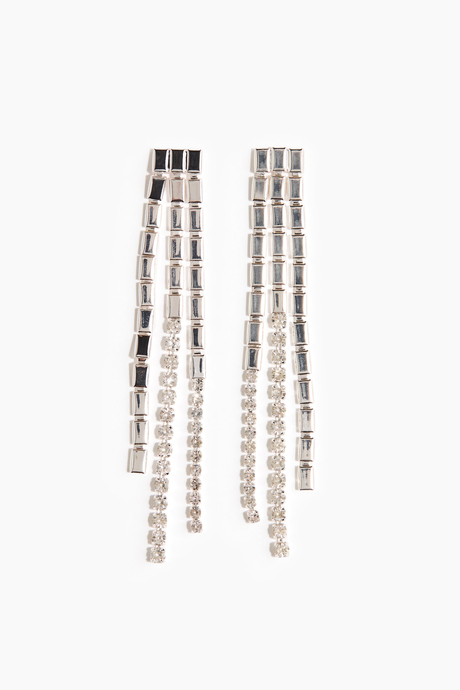 Longues boucles d'oreilles à strass - Argenté