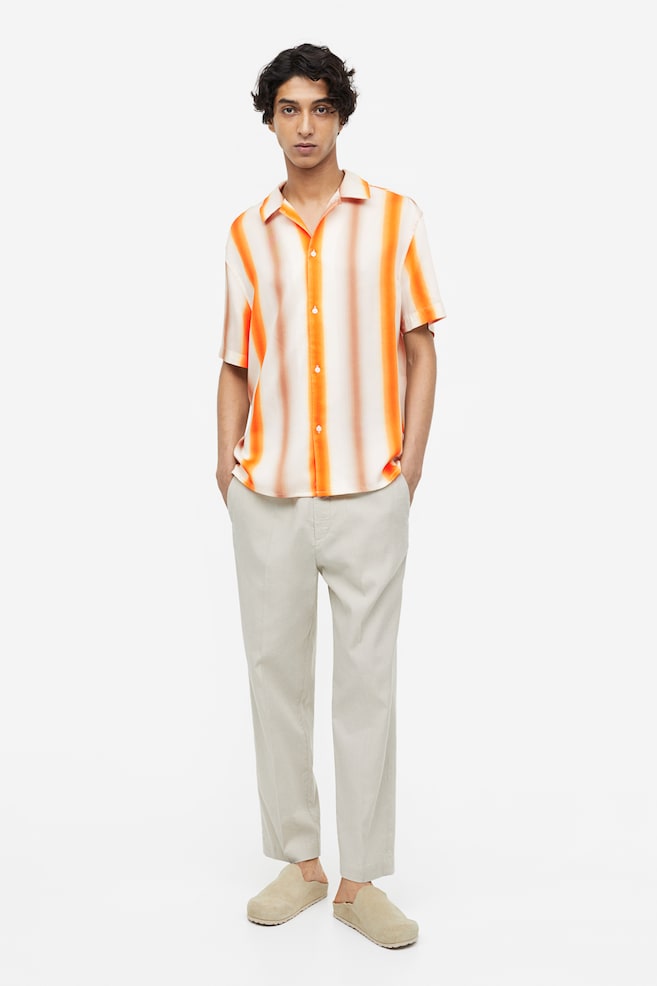 Koszula z krótkim rękawem z lyocellu Regular Fit - Pomarańczowy/Białe paski - 6