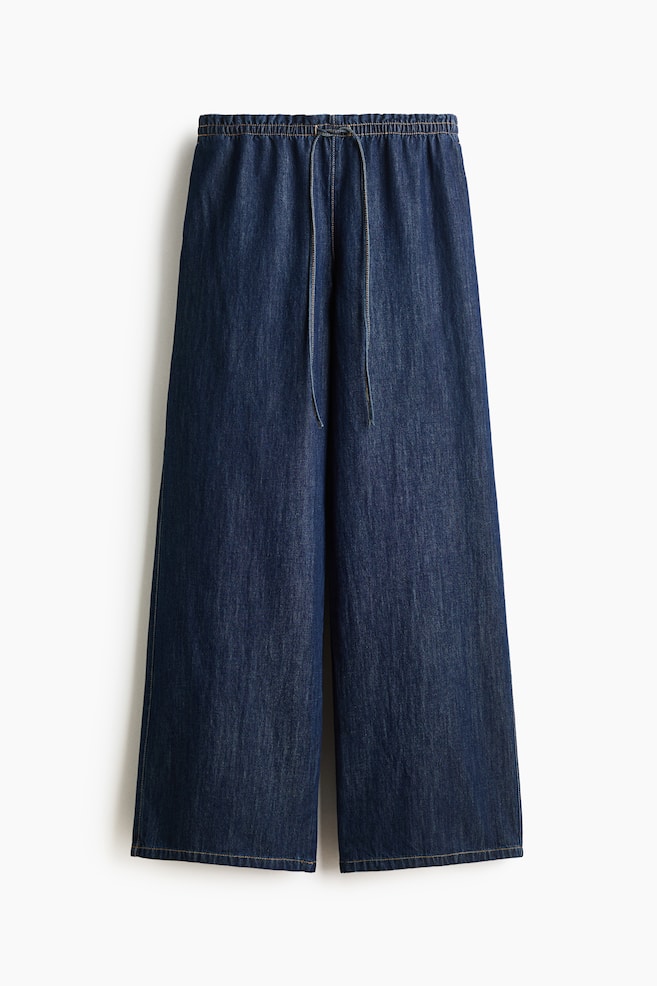 Denim Pull-On Pants - Dark denim blue/Cream/Dark denim gray/Light gray/Light beige/striped - 1