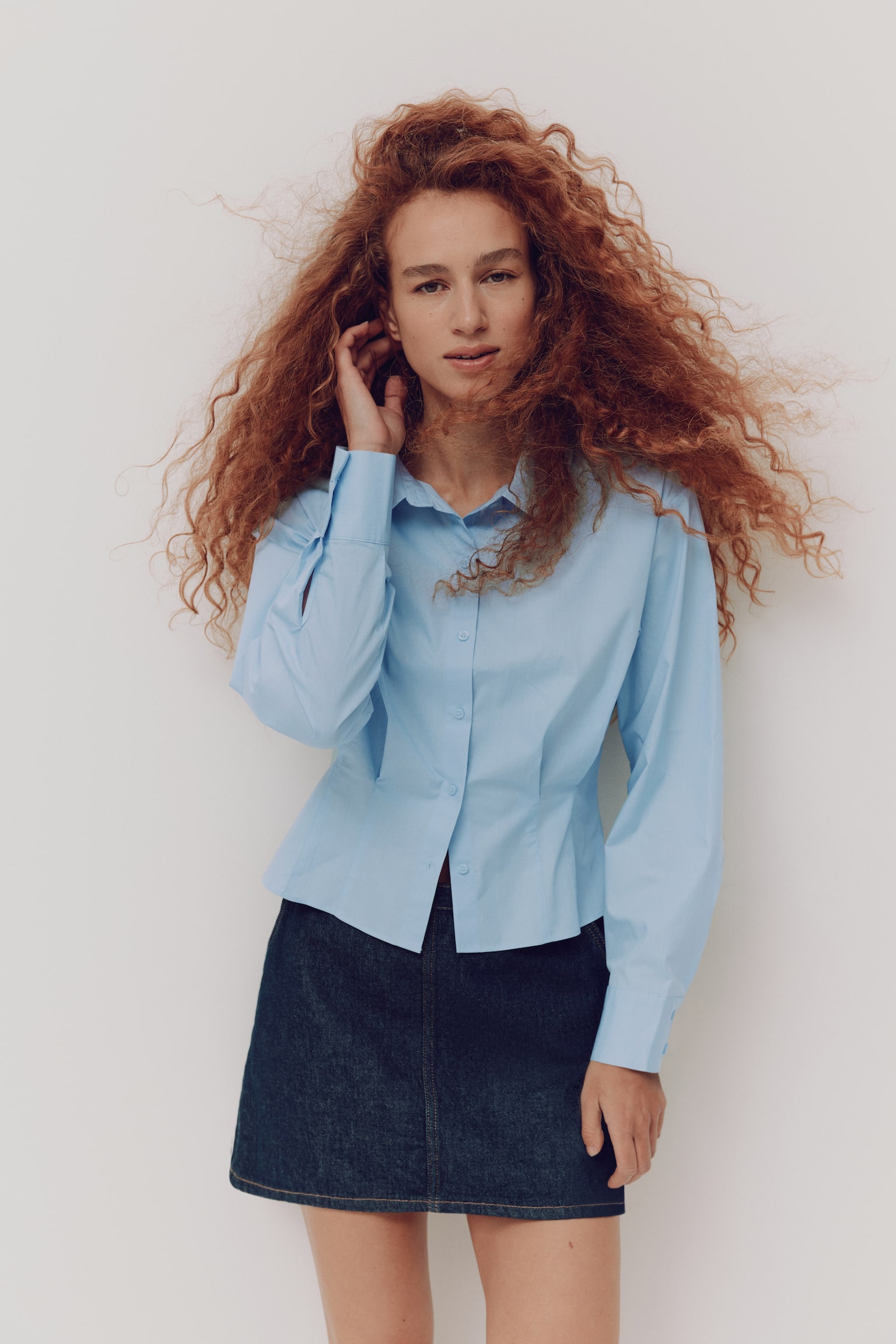 Waisted poplin shirt - Light blue/Yellow/Striped/White/Striped - 4