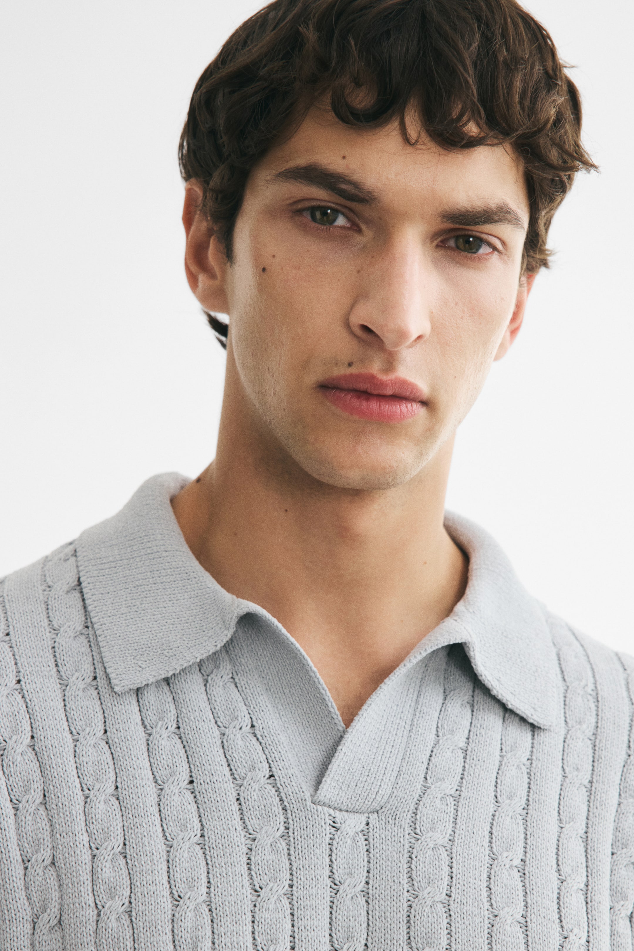 Relaxed-Fit Cable-Knit Polo Shirt
