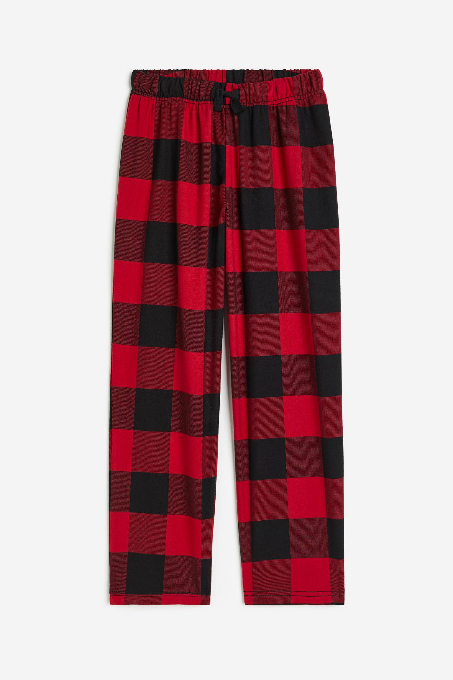 Долнище на пижама от памук - Червен/Карета