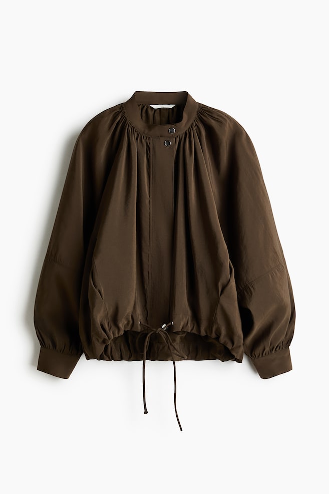 Balloon-Sleeved Modal Jacket - Dark khaki green/Black - 1