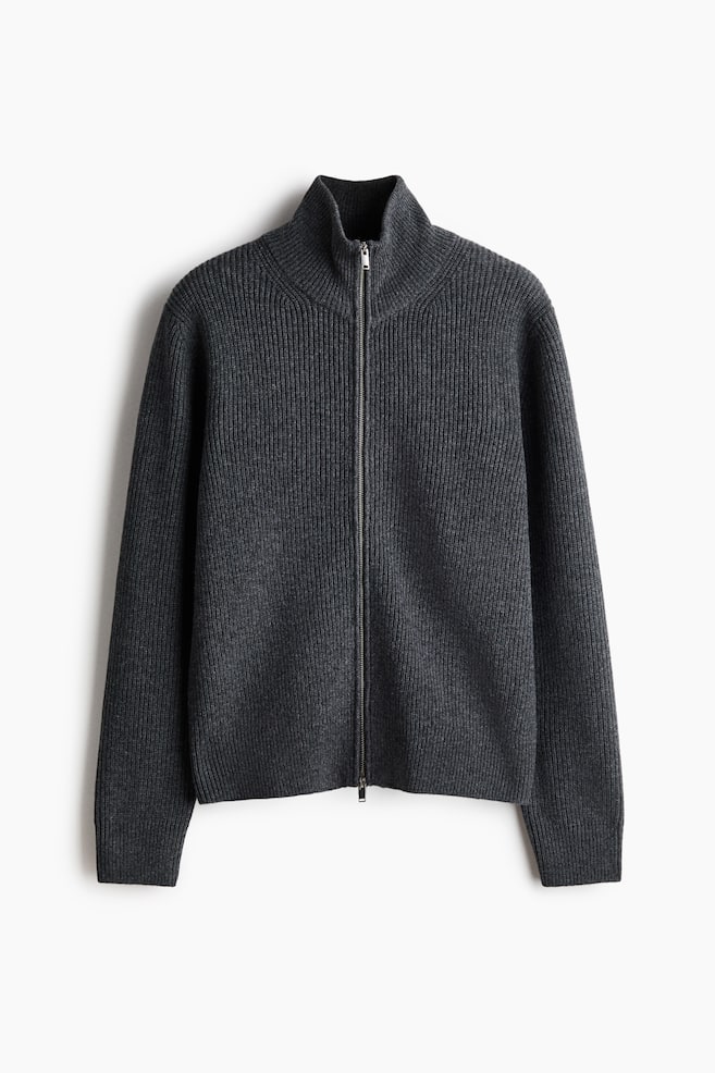 Wollcardigan mit Reißverschluss in Regular Fit - Dunkelgrau/Dunkelbraun/Marineblau - 1