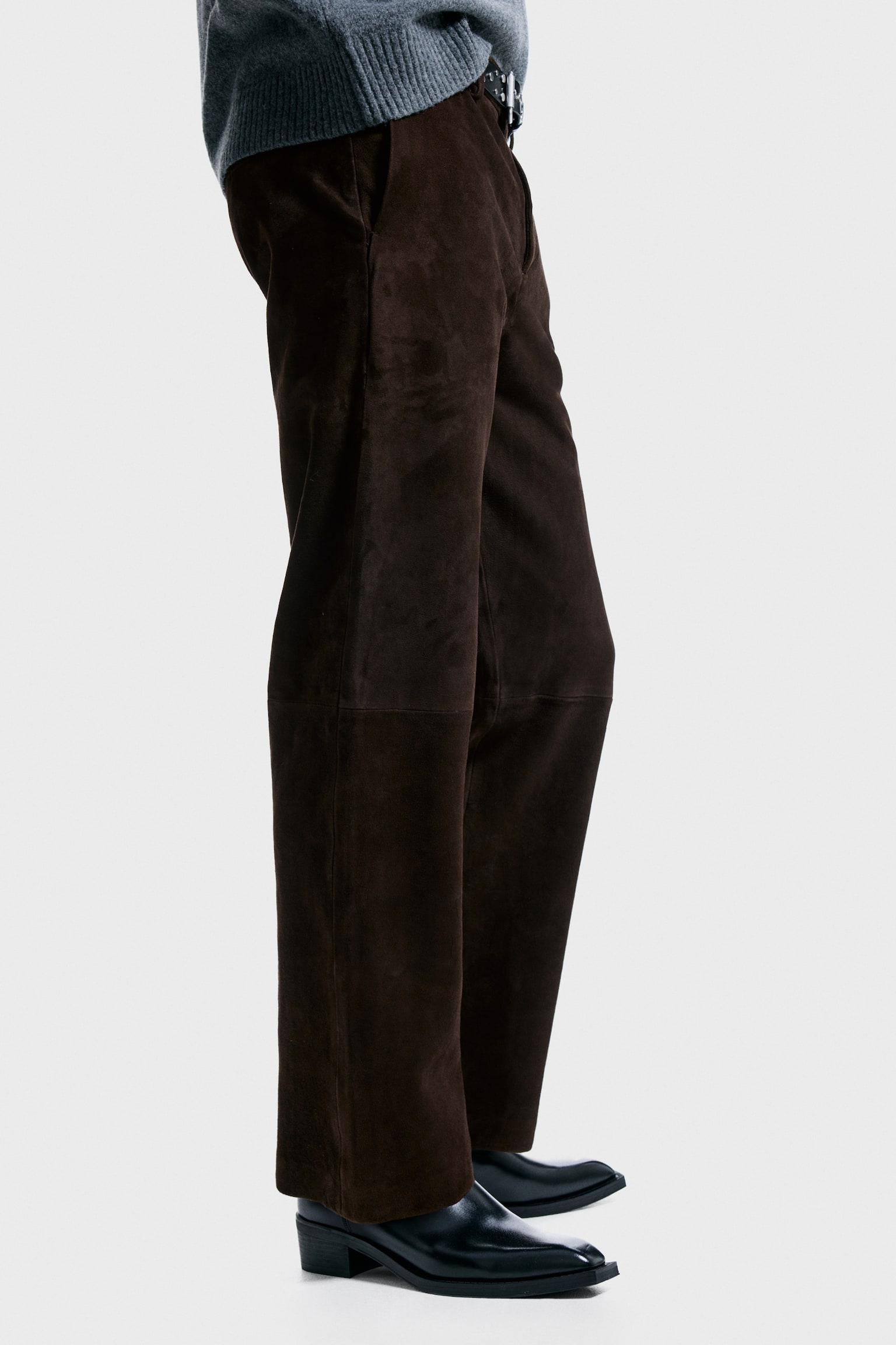 Relaxed Fit Suede trousers - Dark brown - 5