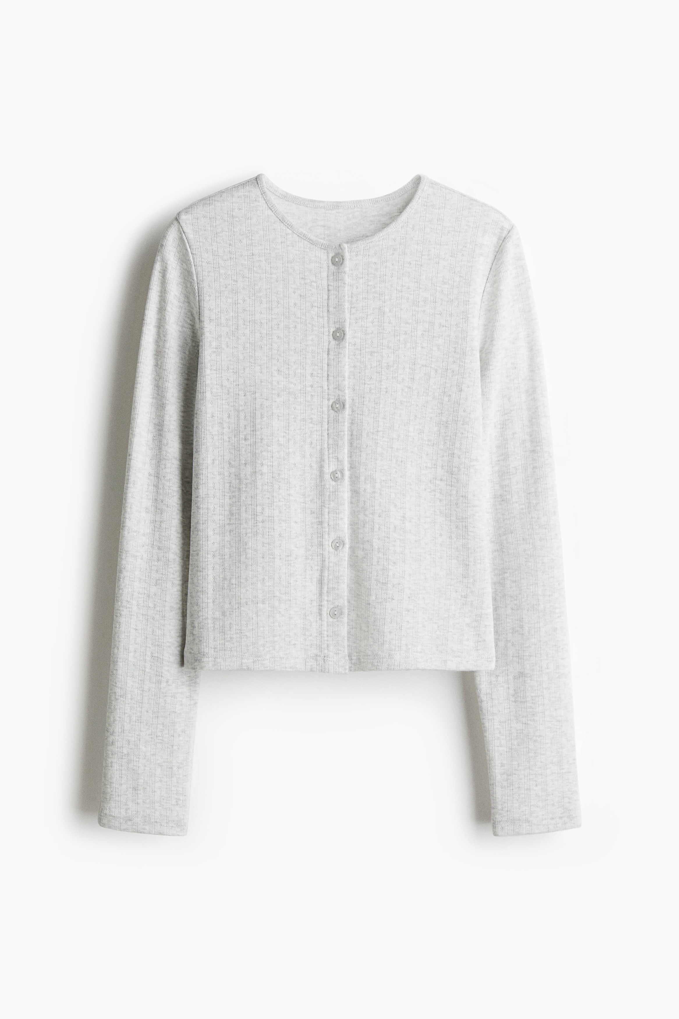 Pointelle jersey cardigan - Light grey marl/Cream