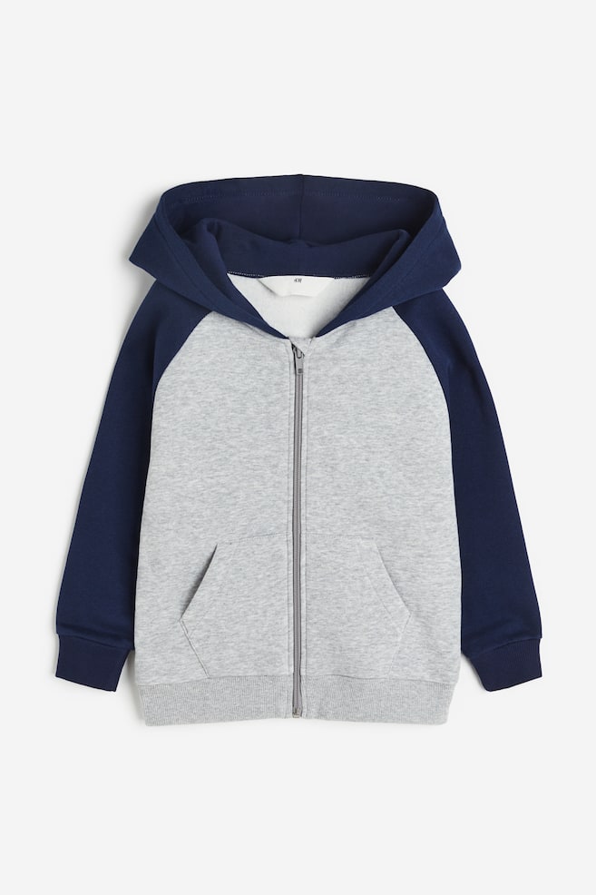 Zip-through hoodie - Grey marl/Block-coloured/Dark brown/Block-coloured - 1